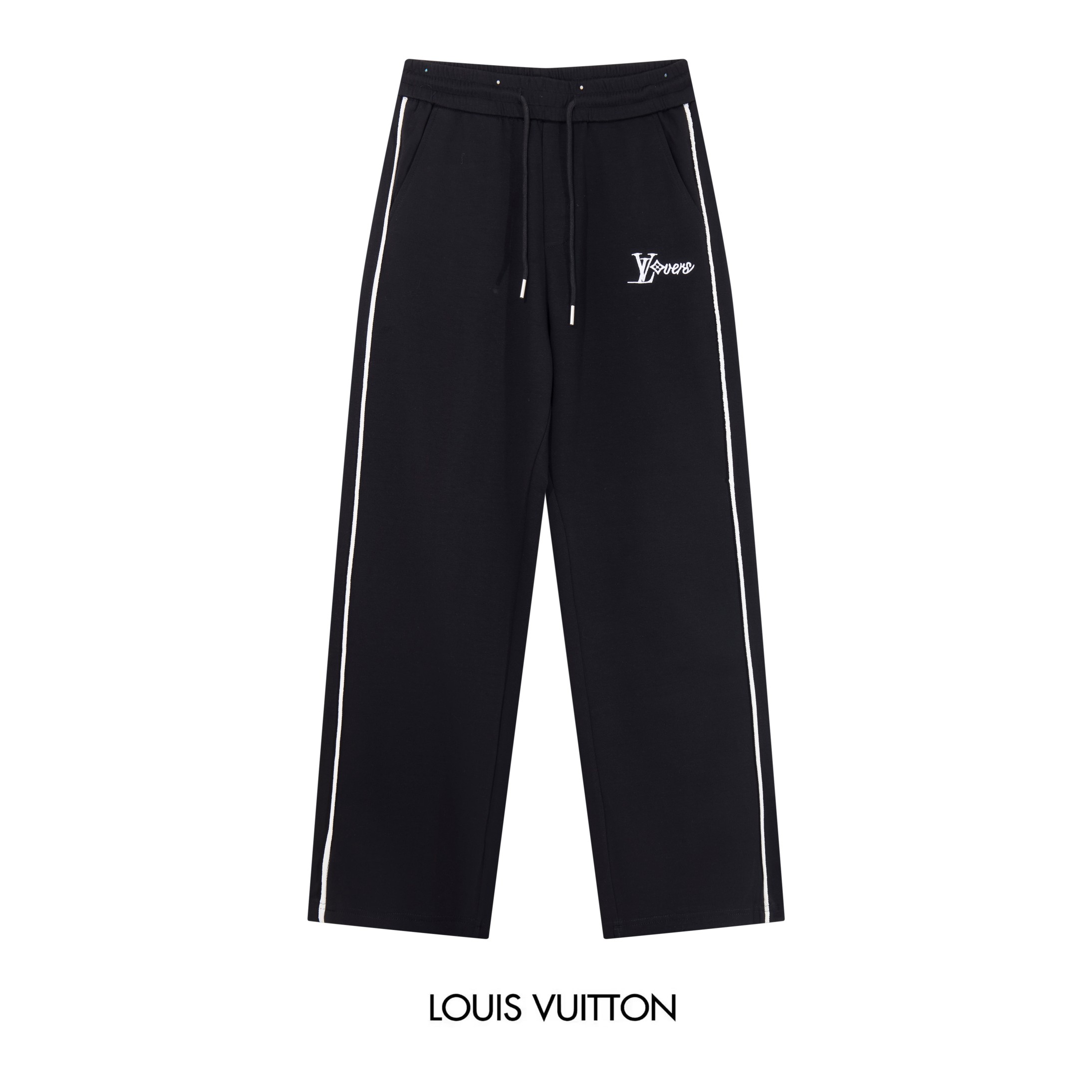 Louis Vuitton 2025 Zwart Casual Broek met Geborduurd Logo en Streepdetails
