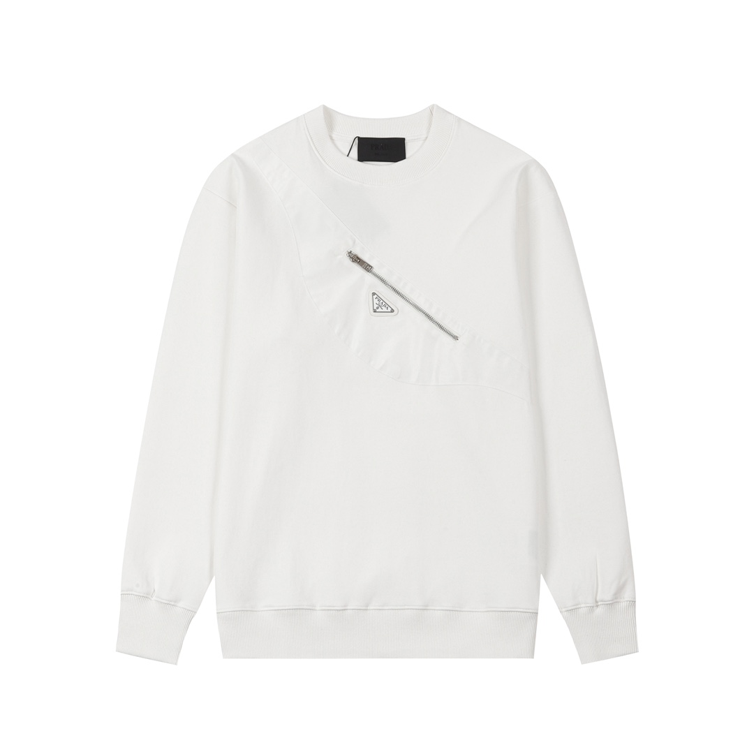 PRAD* 2024AW nueva sudadera de cuello redondo de otoño e invierno, tejido empalmado en forma de mochila, con bolsillo c…