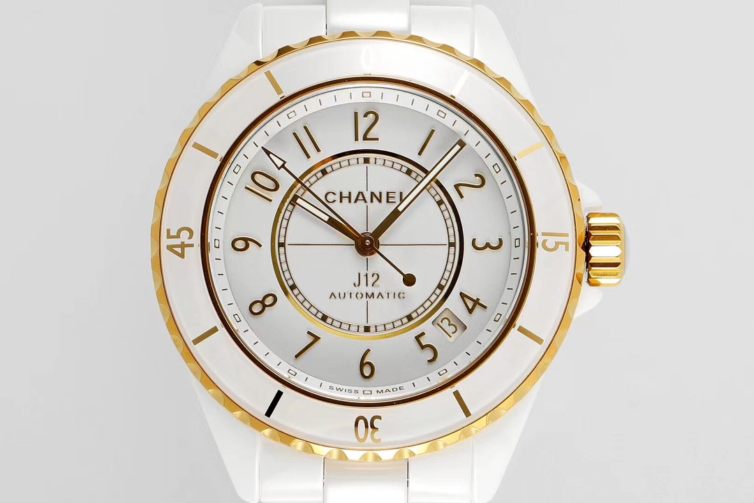 NO:727437,Chanel J12's latest white ceramic yellow 18K gold is finally on the market [Celebrate][Celebrate][Celebrate] Case white precision ceramic and yellow 18K gold case Bezel yellow 18K gold white sapphire crystal one-way rotating bezel Dial white lacquered dial, gold-plated hour markers and bevel Crown cabochon white precision ceramic screw-in yellow 18K color crown Watch strap white precision ceramic strap Buckle triple folding stainless steel buckle  Movement replica Chanel Caliber 12.1 automatic winding mechanical movement, chanel, gold plating19860909香奈儿J12最新款白色陶瓷黄18 K金色终于上市了[庆祝][庆祝][庆祝] 表壳白色精密陶瓷和黄18 K金色表壳 表圈黄18 K金色白色蓝宝石水晶单向旋 转表圈 表盘白色漆面表盘,镀金时标和斜面 表冠凸圆形白色精密陶瓷旋入式黄18 K 色表冠 表带白色精密陶瓷表带 表扣三重折叠式精钢表扣 机芯复刻香奈儿Caliber 12.1自动上链机 械机芯,,chanel,gold plating,Watch