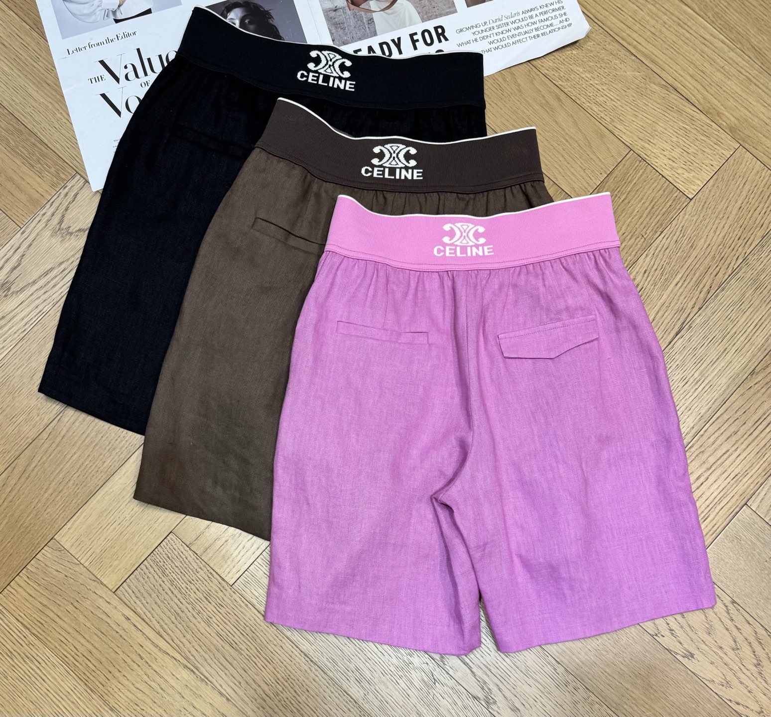 Celine-Inspired Linen Shorts with Logo Embroidery in Black 3 i1745826525638 7728 0 1