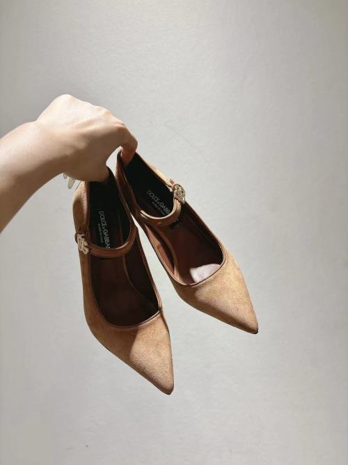 Dolce & Gabbana Women's Pointed-Toe Mary Jane Pumps in Nude Suede 1 Dolce & Gabbana Women's Pointed-Toe Mary Jane Pumps in Nude Suede