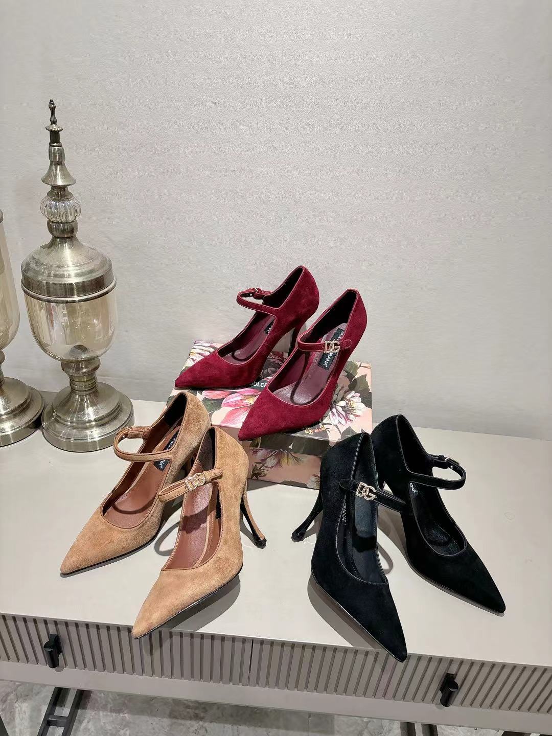 Dolce & Gabbana Women's Pointed-Toe Pumps with Ankle Strap in Burgundy Suede 10 a1756616669580 2465