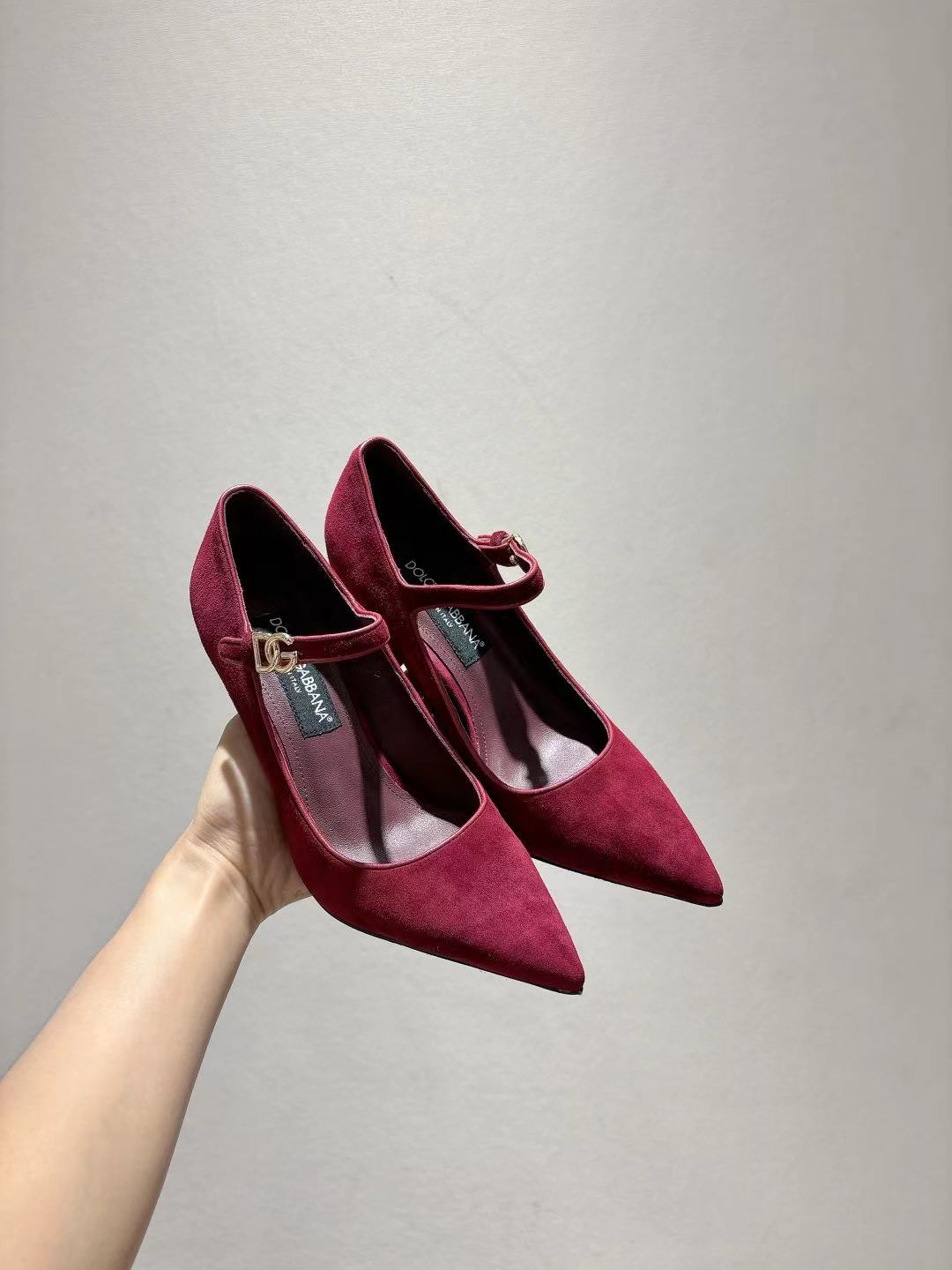 Dolce & Gabbana Women's Pointed-Toe Pumps with Ankle Strap in Burgundy Suede 3 a1756616751430 4612
