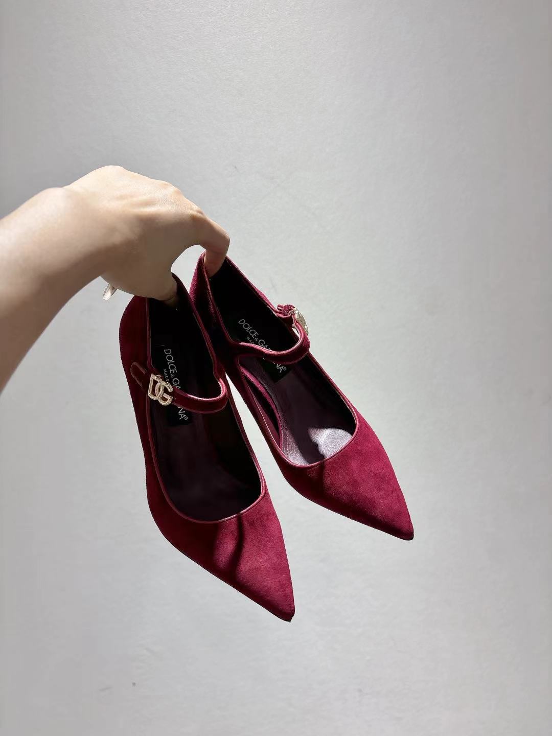 Dolce & Gabbana Women's Pointed-Toe Pumps with Ankle Strap in Burgundy Suede