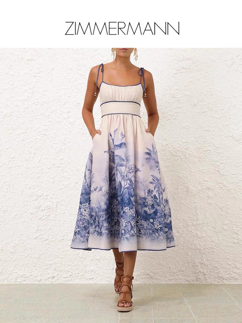 NO:722349,[Ready stock 0-1-2] Zim linen blue palm tree suspender skirt, Zimmerman-clothing, skirts,19860909【现货0-1-2】 Zim亚麻蓝色棕榈树吊带裙,兹默曼-服装,skirts,,Women's clothing