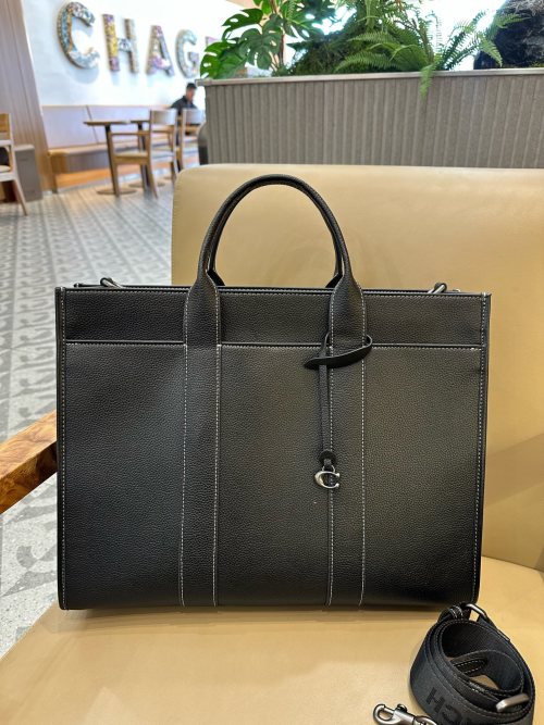 Coach Wesley Leather Tote Bag, Business Briefcase, Laptop Bag Black