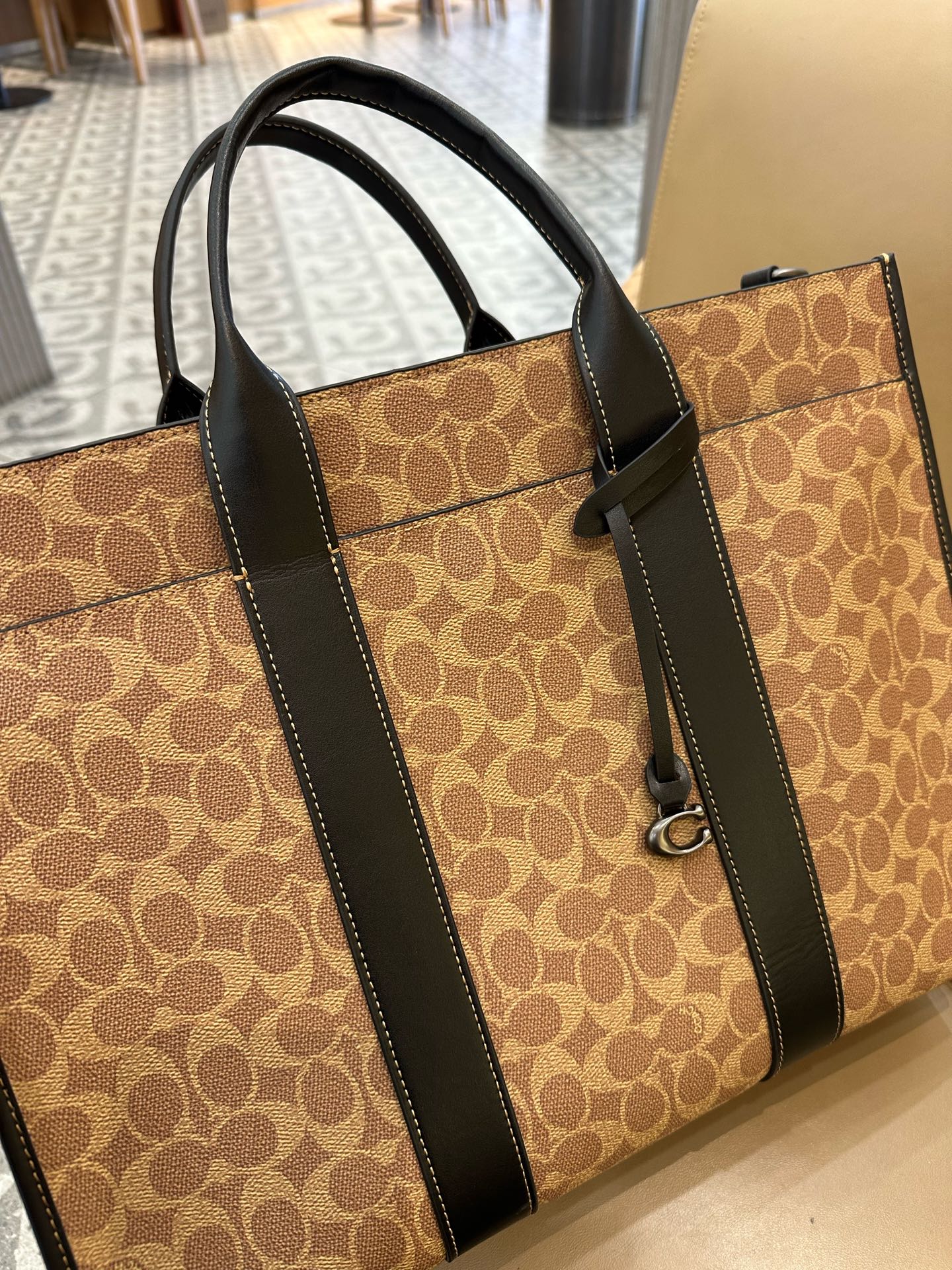 COACH Men's Wesley Signature Coated Canvas Tote Bag with Leather Details 4 i1736655260308 6735 0 8