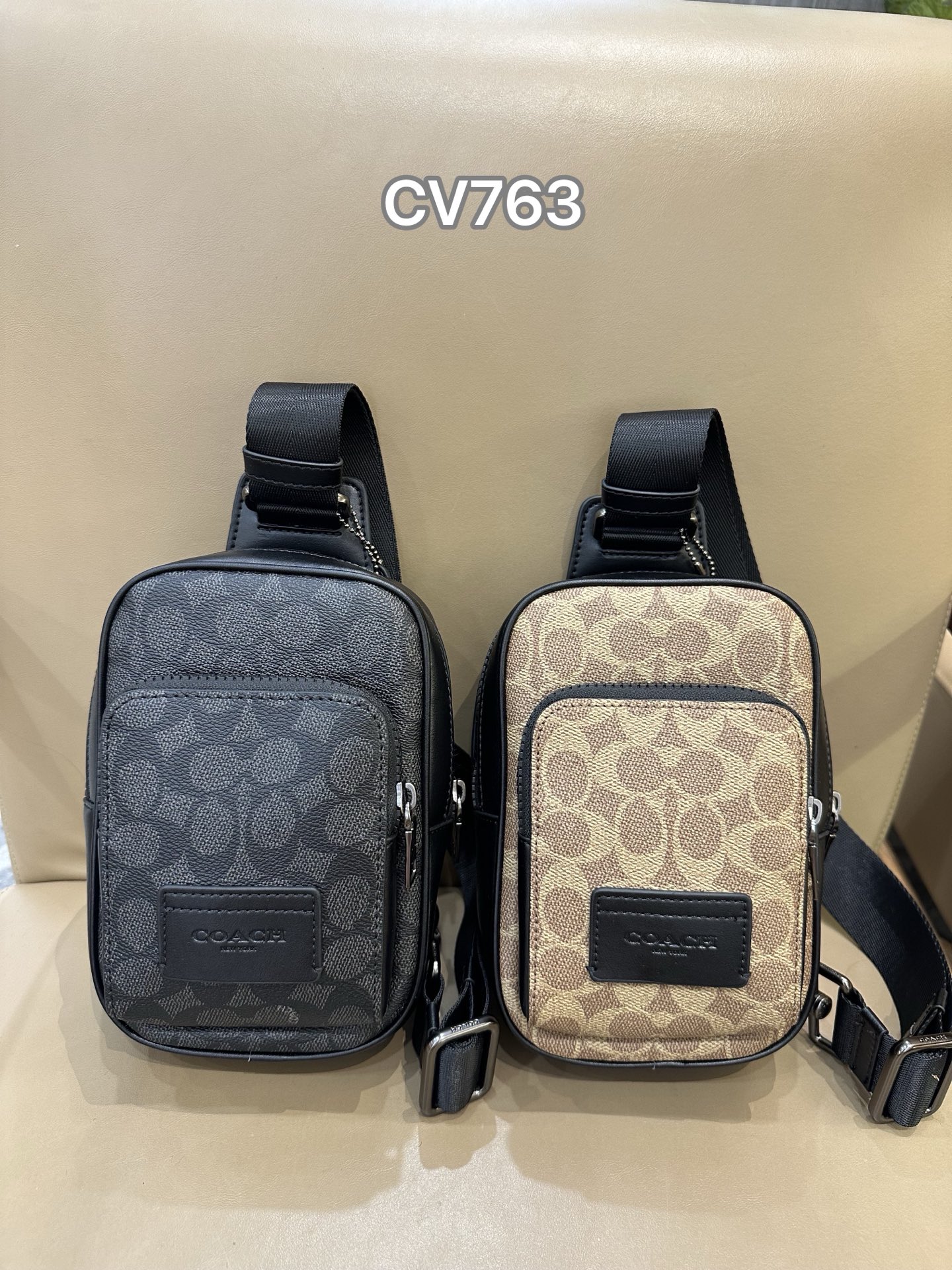 Coach 新款COACH蔻驰CV763奥莱WEST牛皮男款斜背包胸包