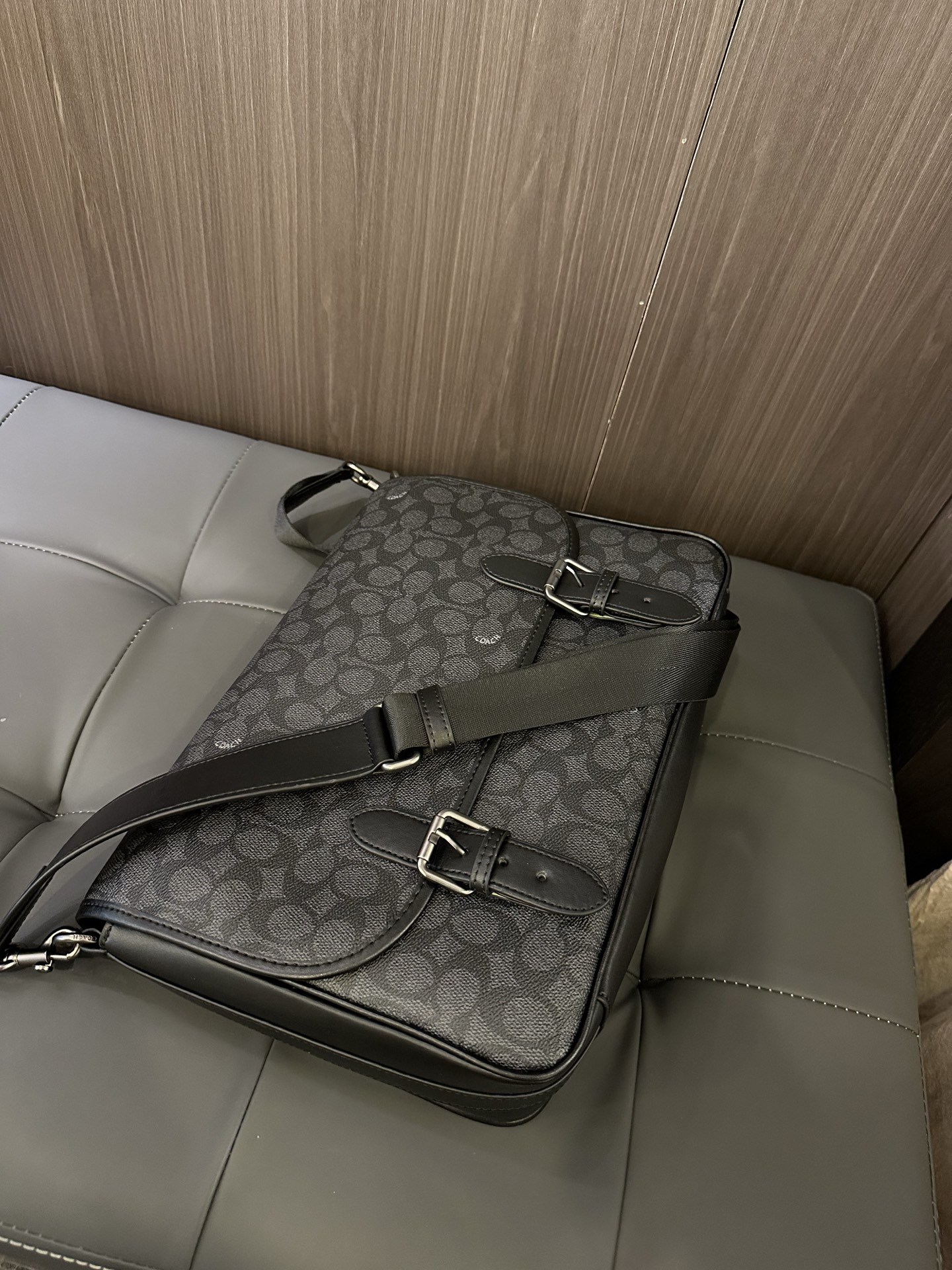 Coach 新款COACH/蔻驰新款CAH92 CAH91男士翻盖邮差包HITCH信使包斜挎包织物配牛皮革