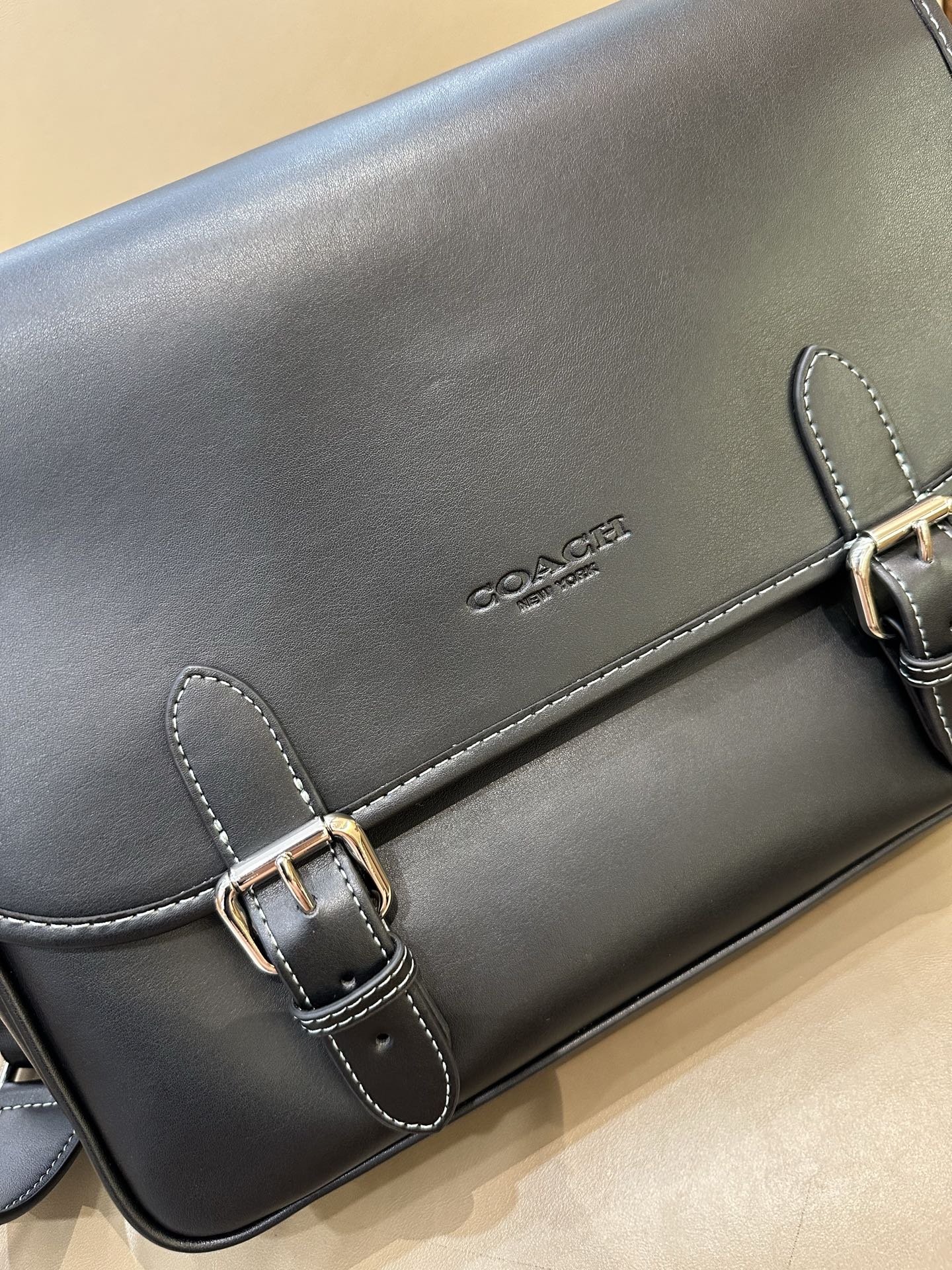 Coach 新款COA新款CAH92 CAH91男士翻盖邮差包HITCH信使包斜挎包织物配牛皮革
