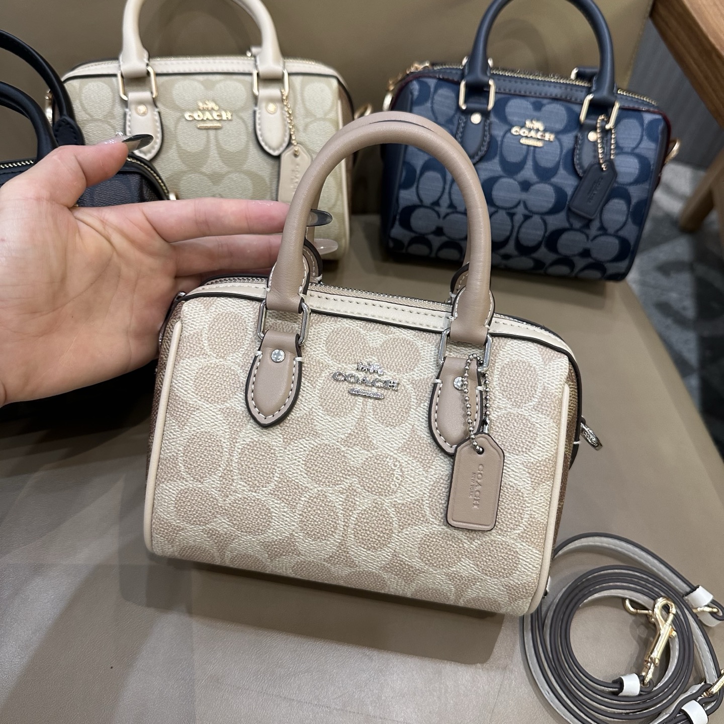 Coach Mini Boston Pillow Bag with Signature Pattern and Adjustable Strap 9 i1747806325629 4876 0 8
