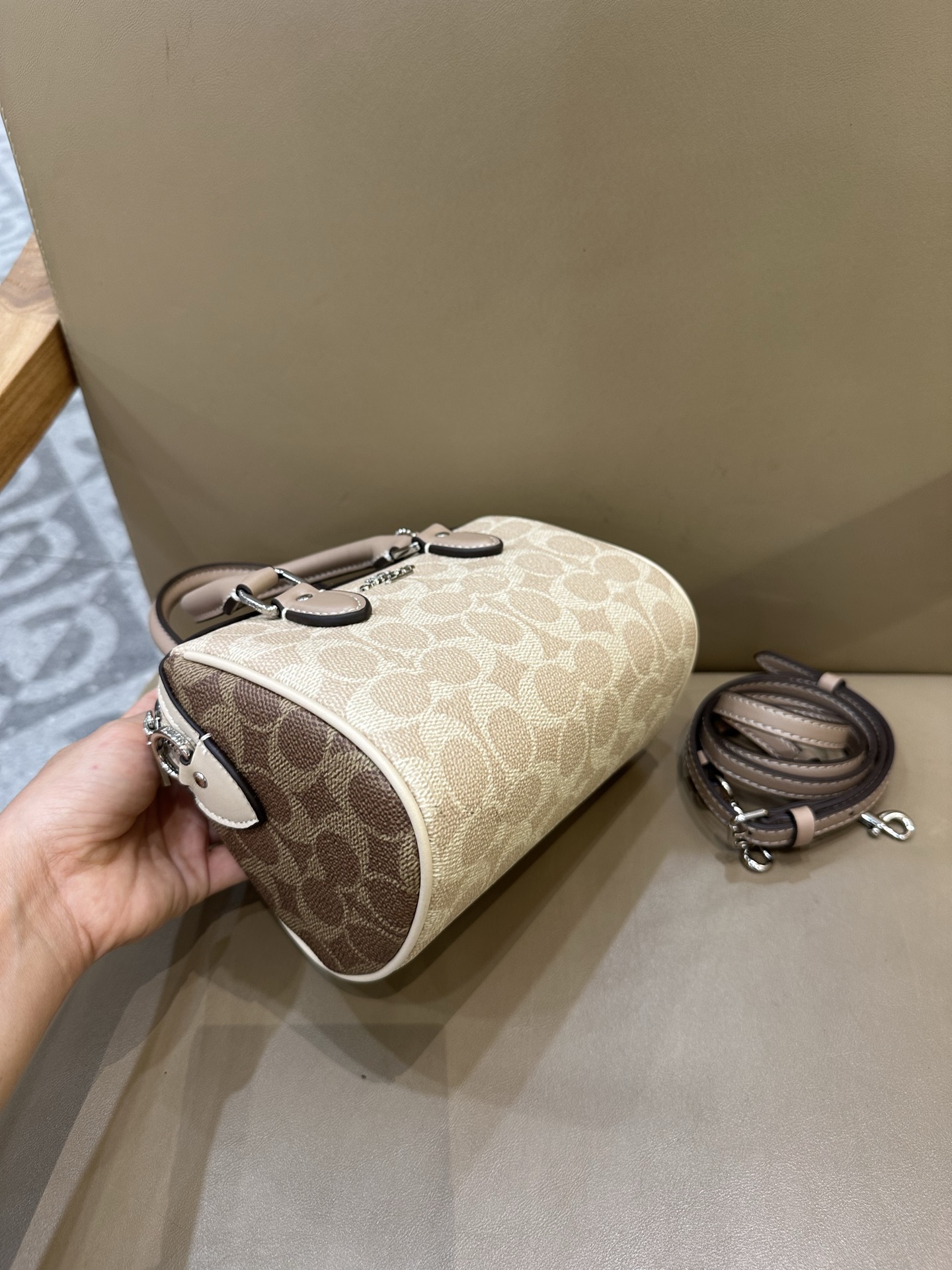 Coach Mini Boston Pillow Bag with Signature Pattern and Adjustable Strap 4 i1747806325887 8312 0 2