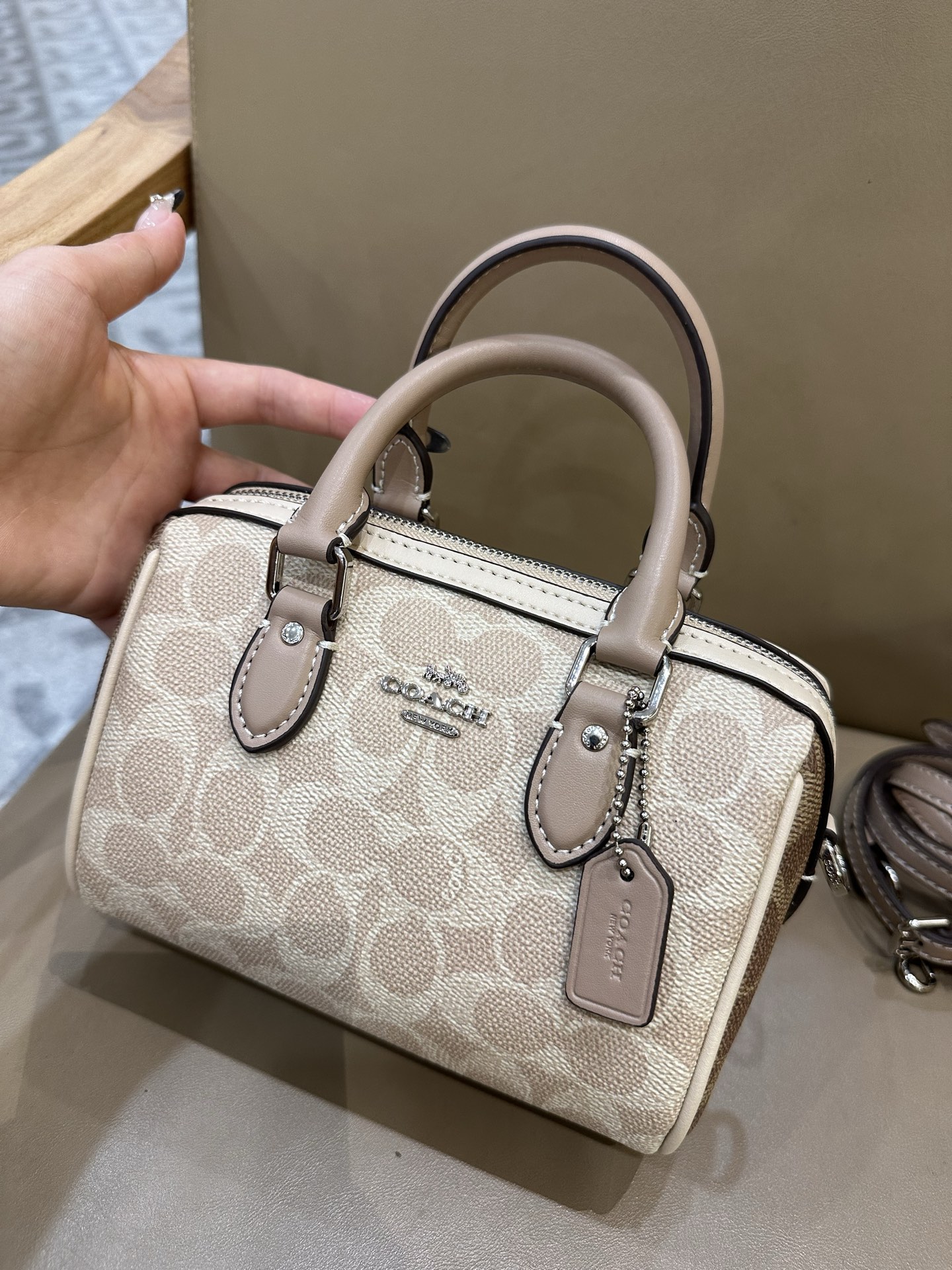 Coach Mini Boston Pillow Bag with Signature Pattern and Adjustable Strap 5 i1747806325908 9743 0 3