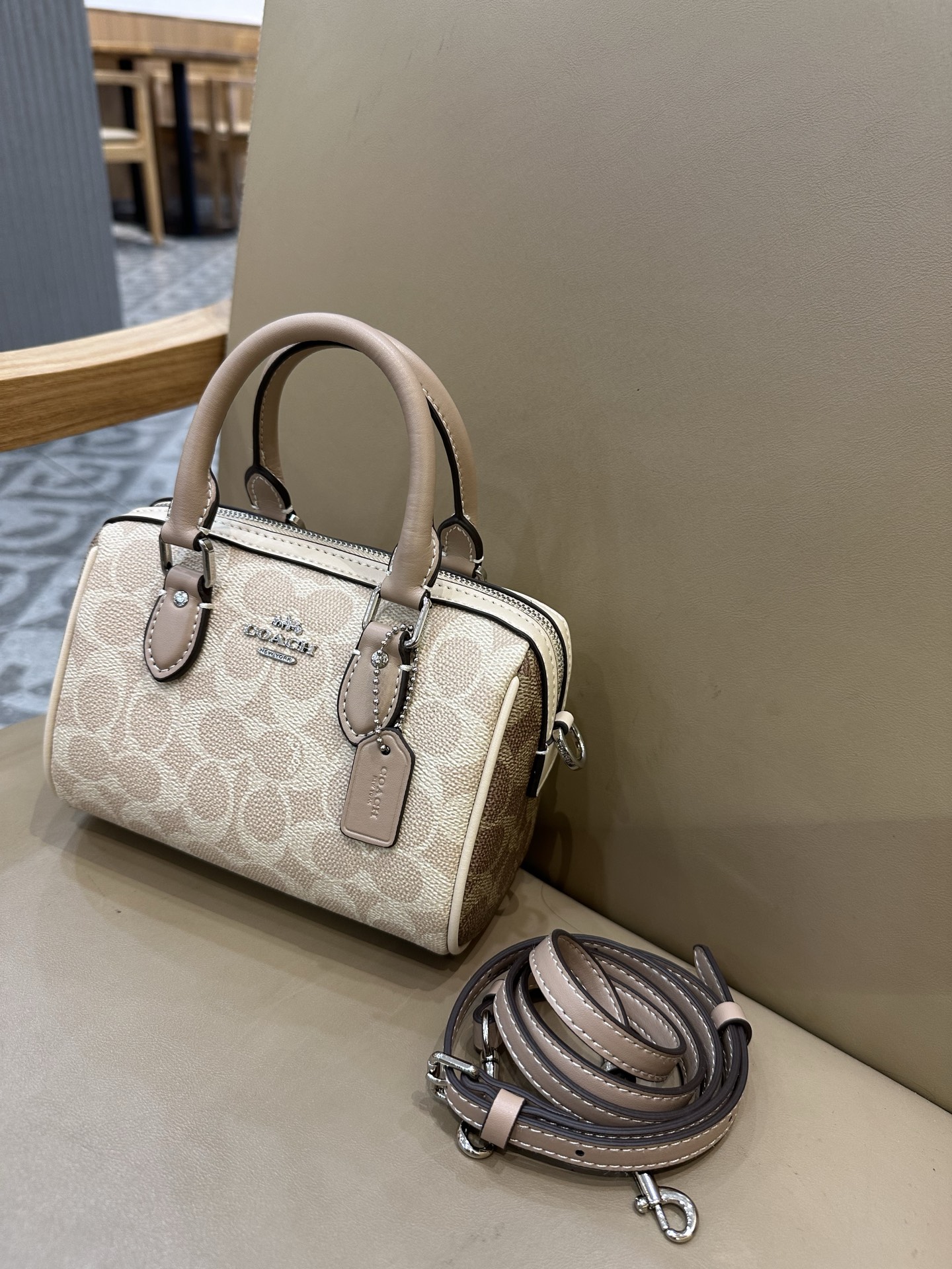 Coach Mini Boston Pillow Bag with Signature Pattern and Adjustable Strap 3 i1747806326065 3436 0 1