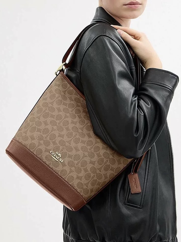 [New model] Coach CBH20 CBH18 Outlet Jude classic presbyopic women's bucket bag, hobo bag, armpit bag, classic presbyopic canvas coating with peb