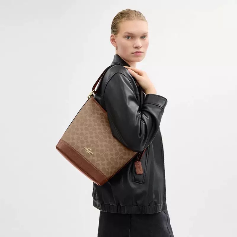 [New model] Coach CBH20 CBH18 Outlet Jude classic presbyopic women's bucket bag, hobo bag, armpit bag, classic presbyopic canvas coating with peb