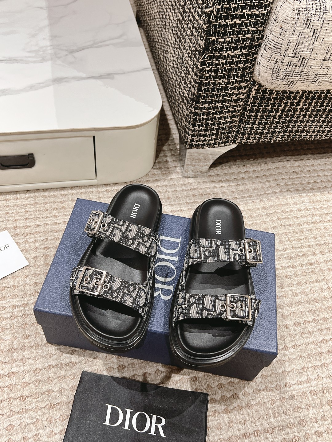Dior Shoes Sandals Slippers High Quality 1:1 Replica
 Men Calfskin Cowhide Denim Rubber Summer Collection