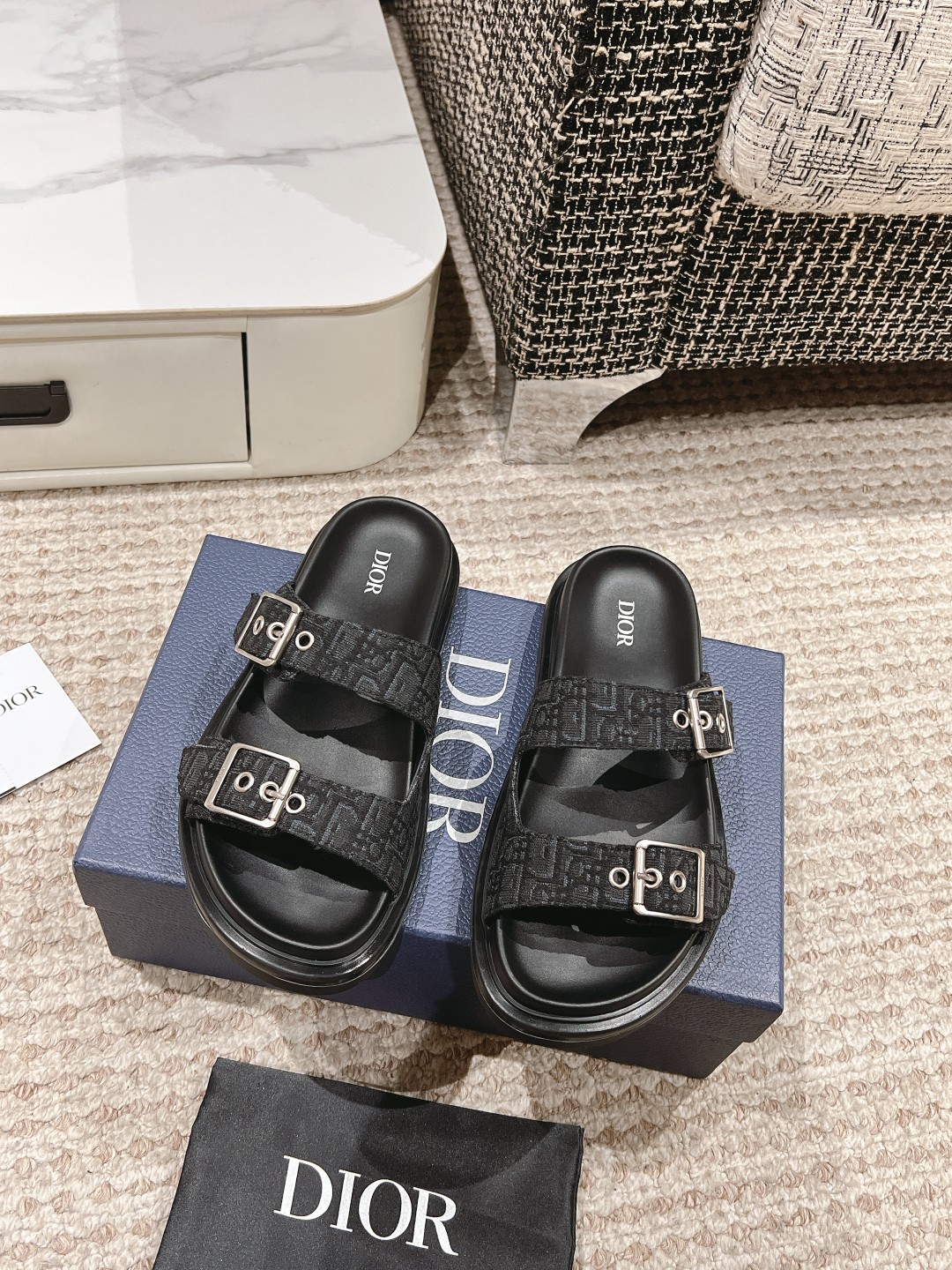 Dior Shoes Sandals Slippers Men Calfskin Cowhide Denim Rubber Summer Collection