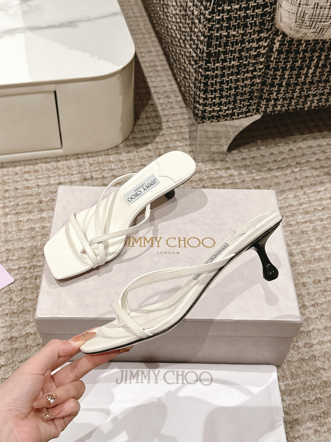 Jimmy Choo Schoenen Hoge Hakken Sandalen Koeienhuid Echt leer Schapenvacht