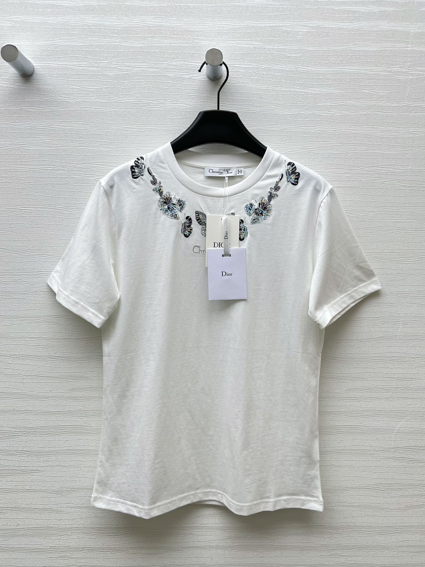 Dior 1:1
 Clothing T-Shirt Embroidery Spring/Summer Collection Short Sleeve