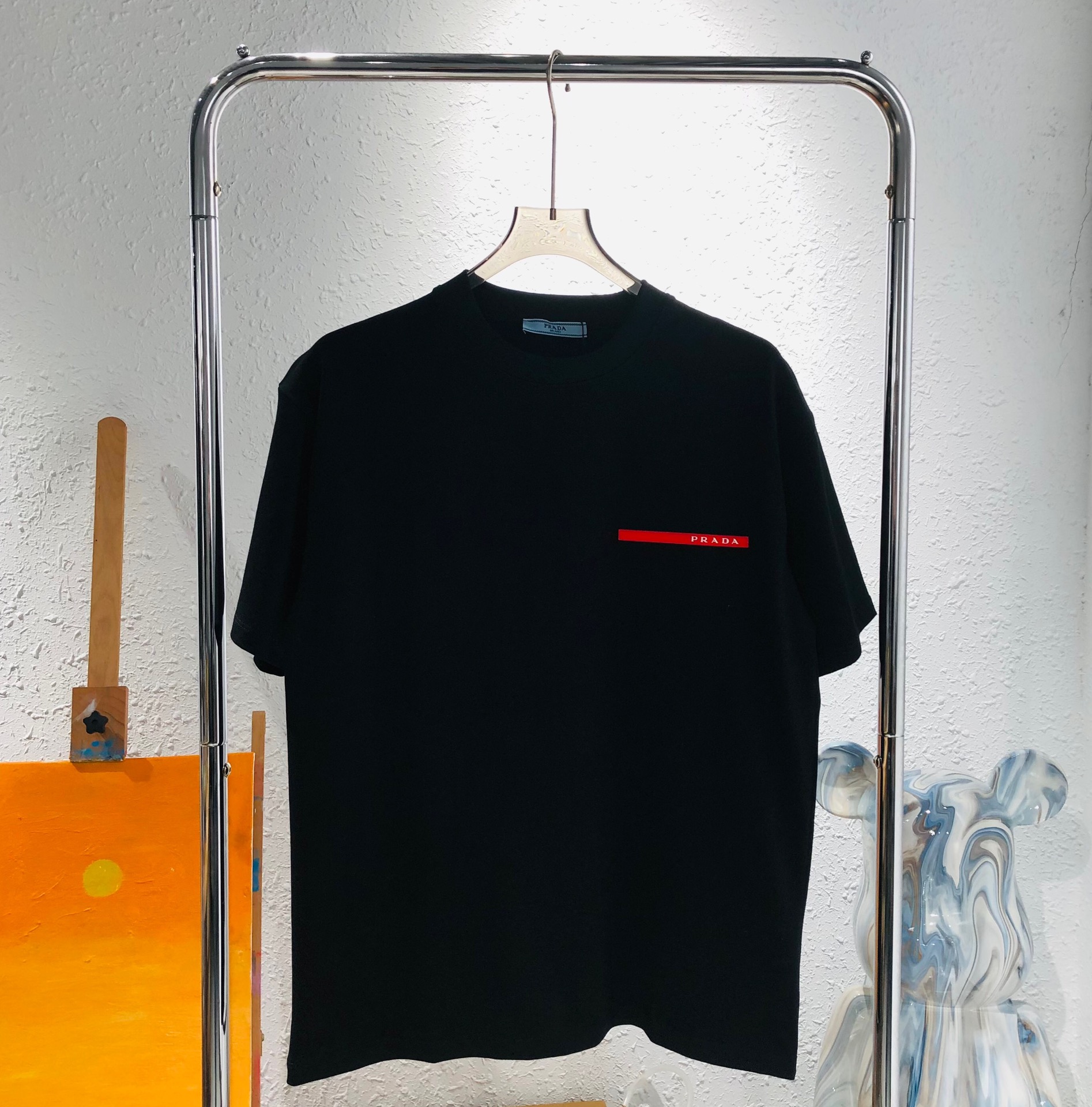 Prada Vêtements T-Shirt Noir Blanc épissure Unisexe Coton Manches courtes