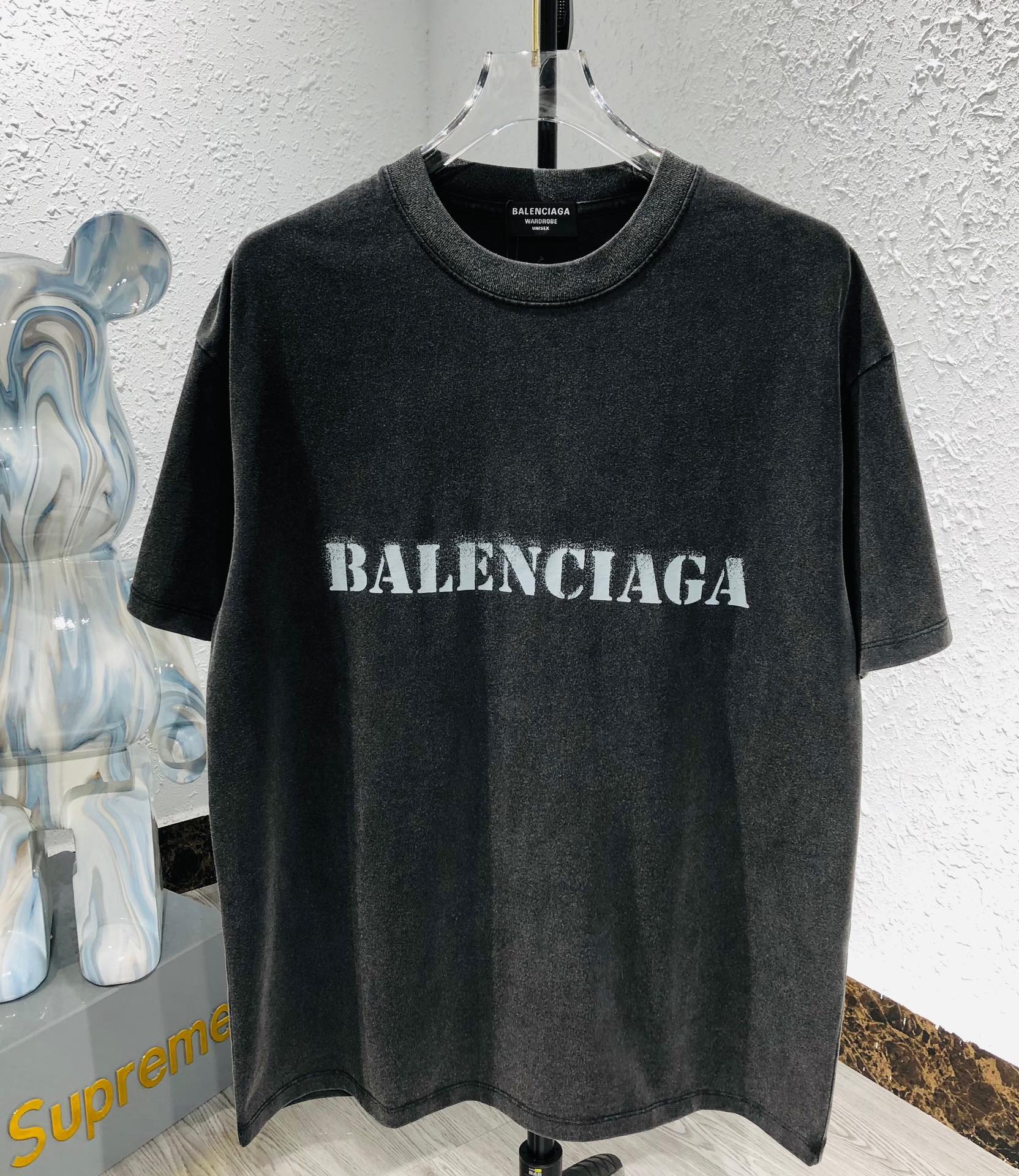 BALENCIAGA:巴黎世家短袖T工艺炒雪花印花颜色黑色白色码数S_XL面料300克柔顺手感宽松版型设