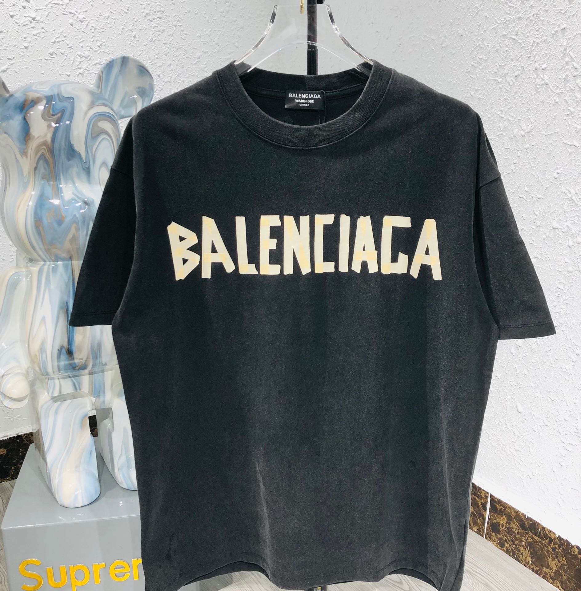 Balenciaga Clothing T-Shirt Black White Embroidery Unisex Short Sleeve