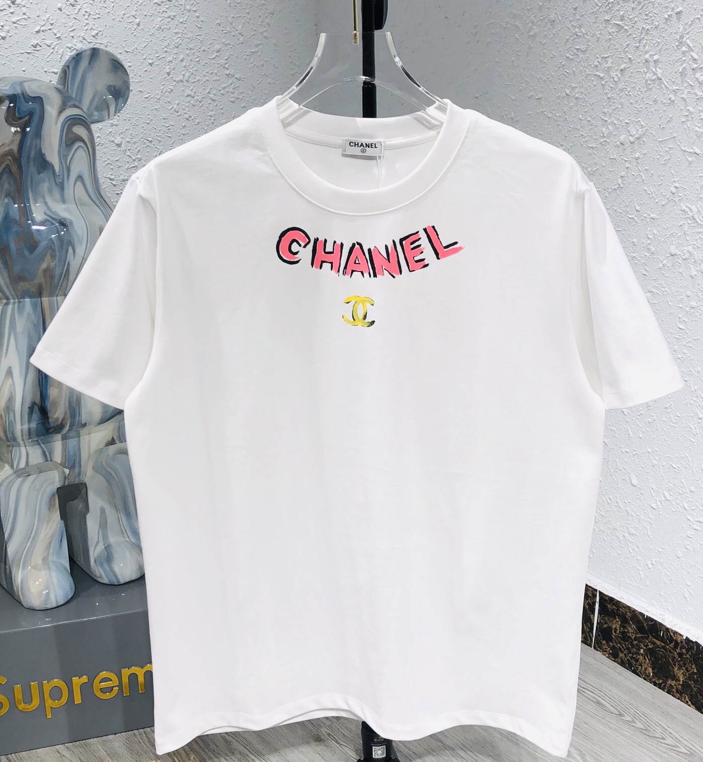 Chanel Clothing T-Shirt Black White Unisex Cotton Short Sleeve