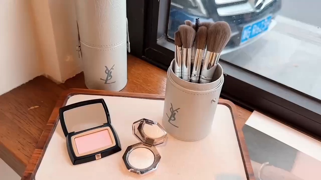 A premium makeup brush set paired with complementary cosmetics, curated - BeautyMakeUp