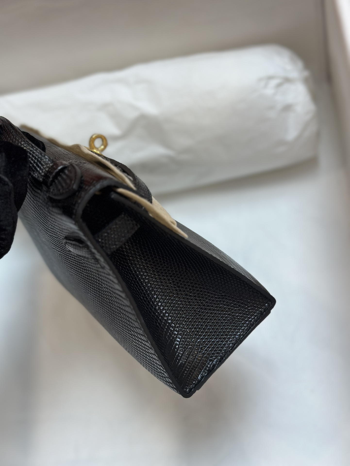 Kelly mini一代22CM.  进口蜥蜴皮  黑色  现货  顶级手缝蜡线 凯莉 迷你 
