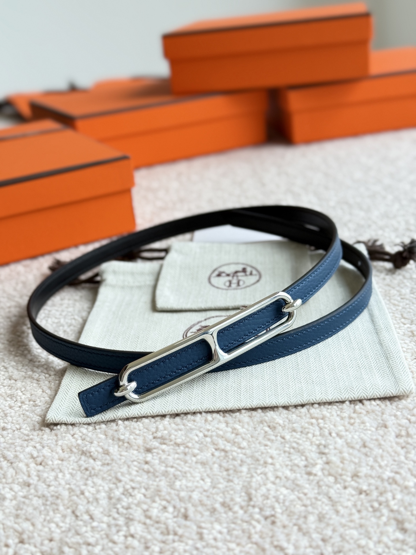 Hermes Roulis 13MM Togo Leather Women's Belt with - Blue 2 i1745284190522 2292 0 0