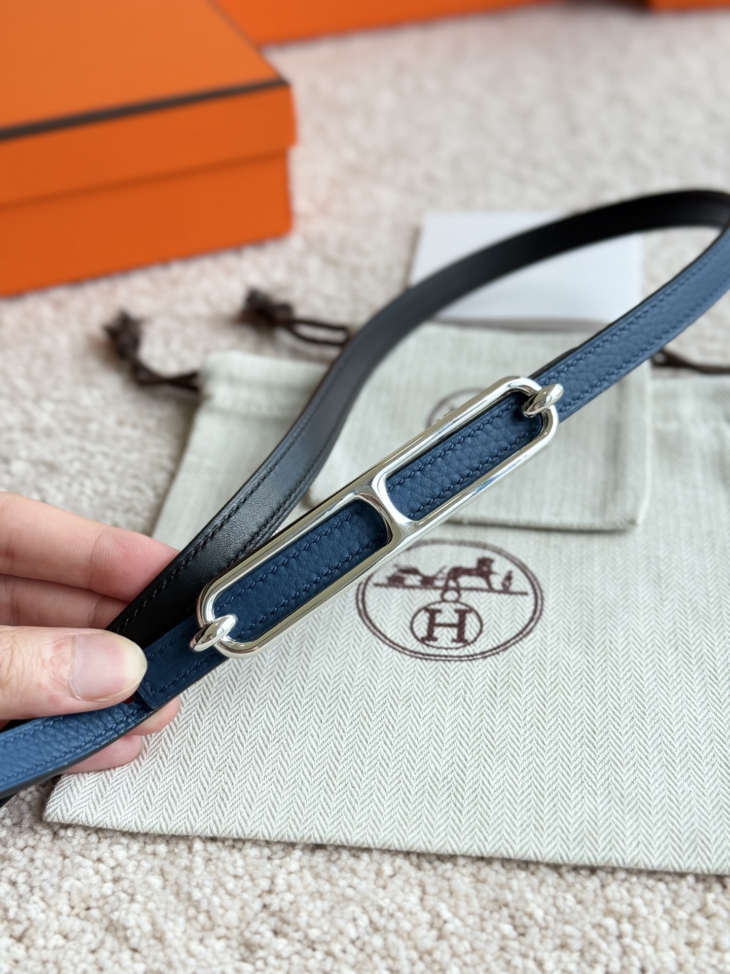 Hermes Roulis 13MM Togo Leather Women's Belt with - Blue 4 i1745284190543 4292 0 2