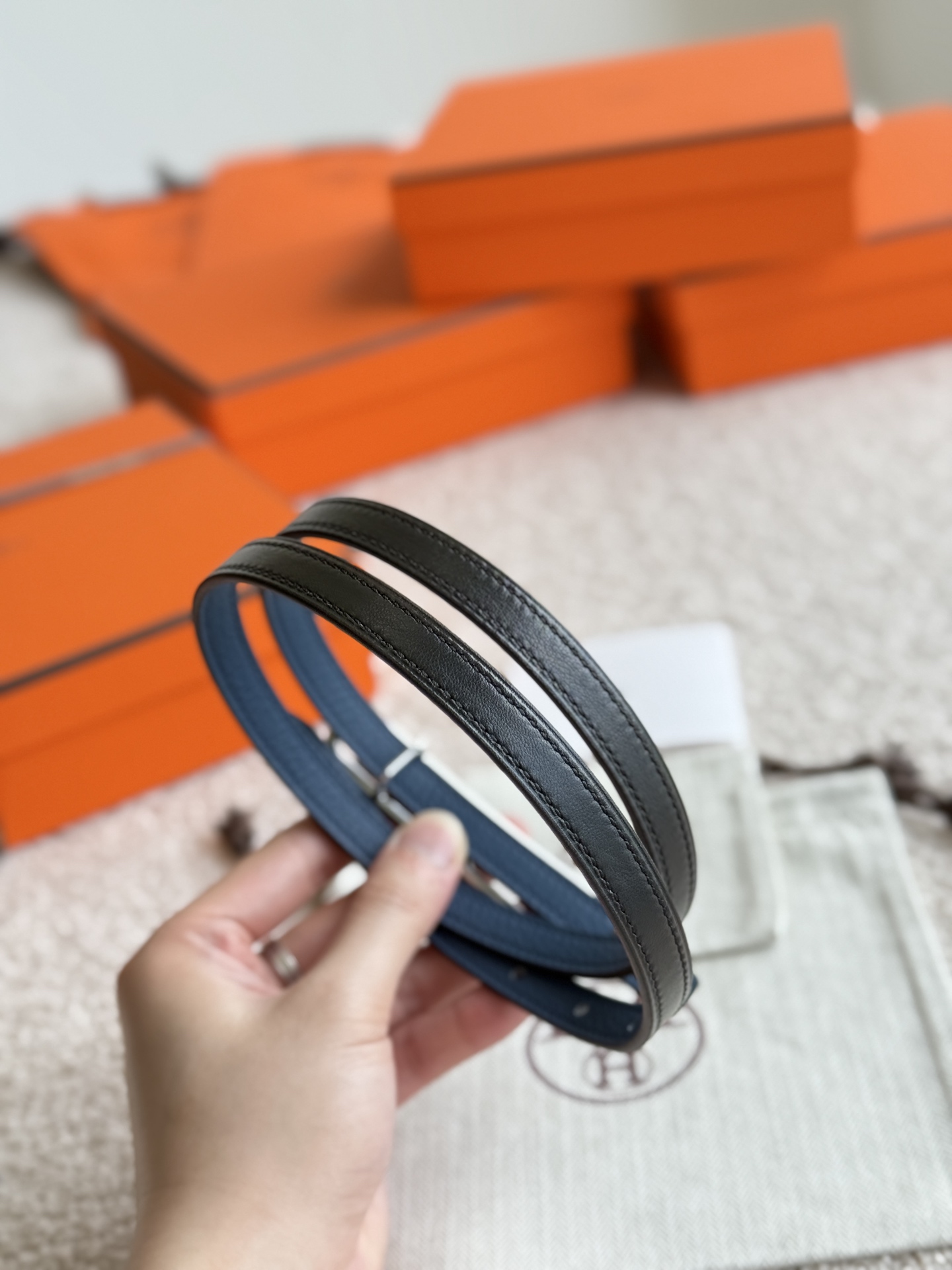 Hermes Roulis 13MM Togo Leather Women's Belt with - Blue 7 i1745284190585 3618 0 5