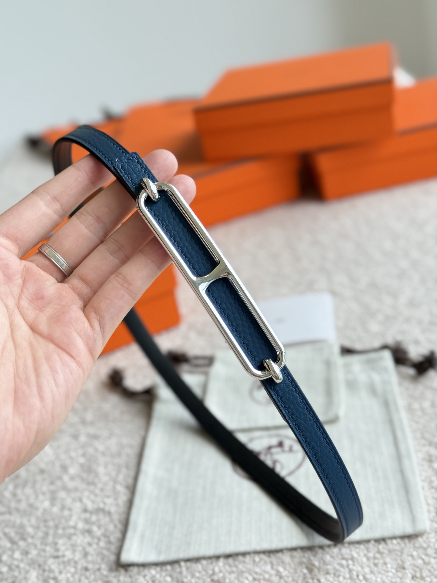 Hermes Roulis 13MM Togo Leather Women's Belt with - Blue 3 i1745284191345 4624 0 1