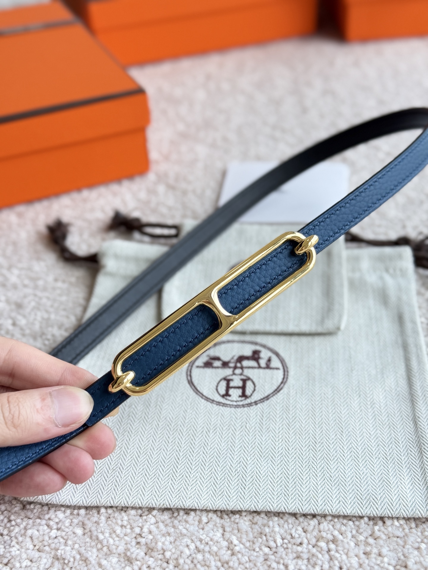 Hermes Roulis Blue Togo Leather Belt with Gold Hardware, 13mm Width 4 i1745284244015 9388 0 2