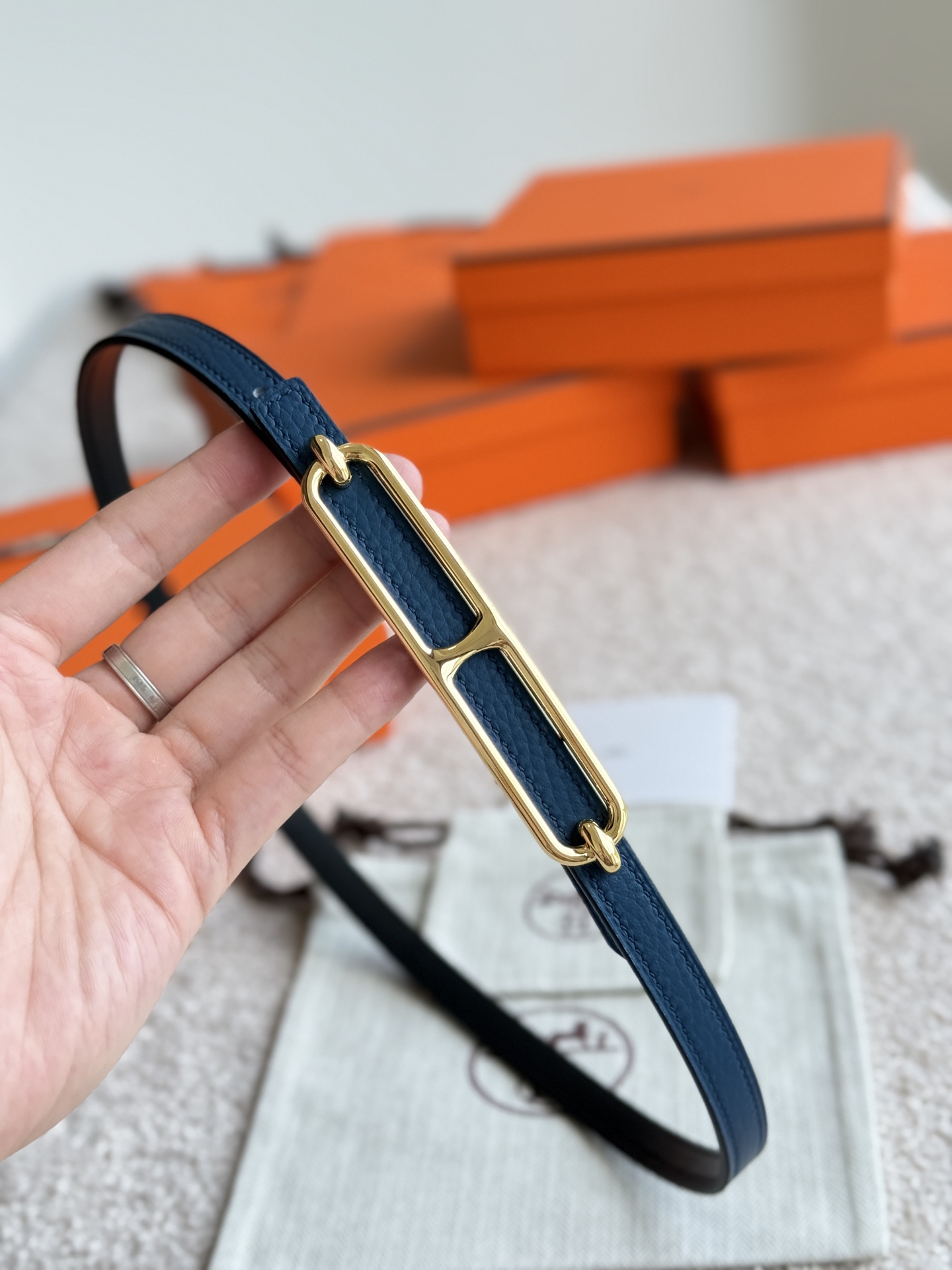 Hermes Roulis Blue Togo Leather Belt with Gold Hardware, 13mm Width 3 i1745284244148 6536 0 1