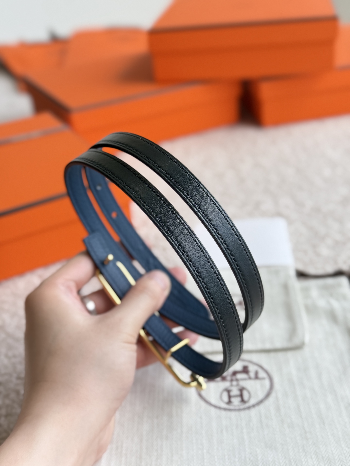 Hermes Roulis Blue Togo Leather Belt with Gold Hardware, 13mm Width 7 i1745284244149 8700 0 5
