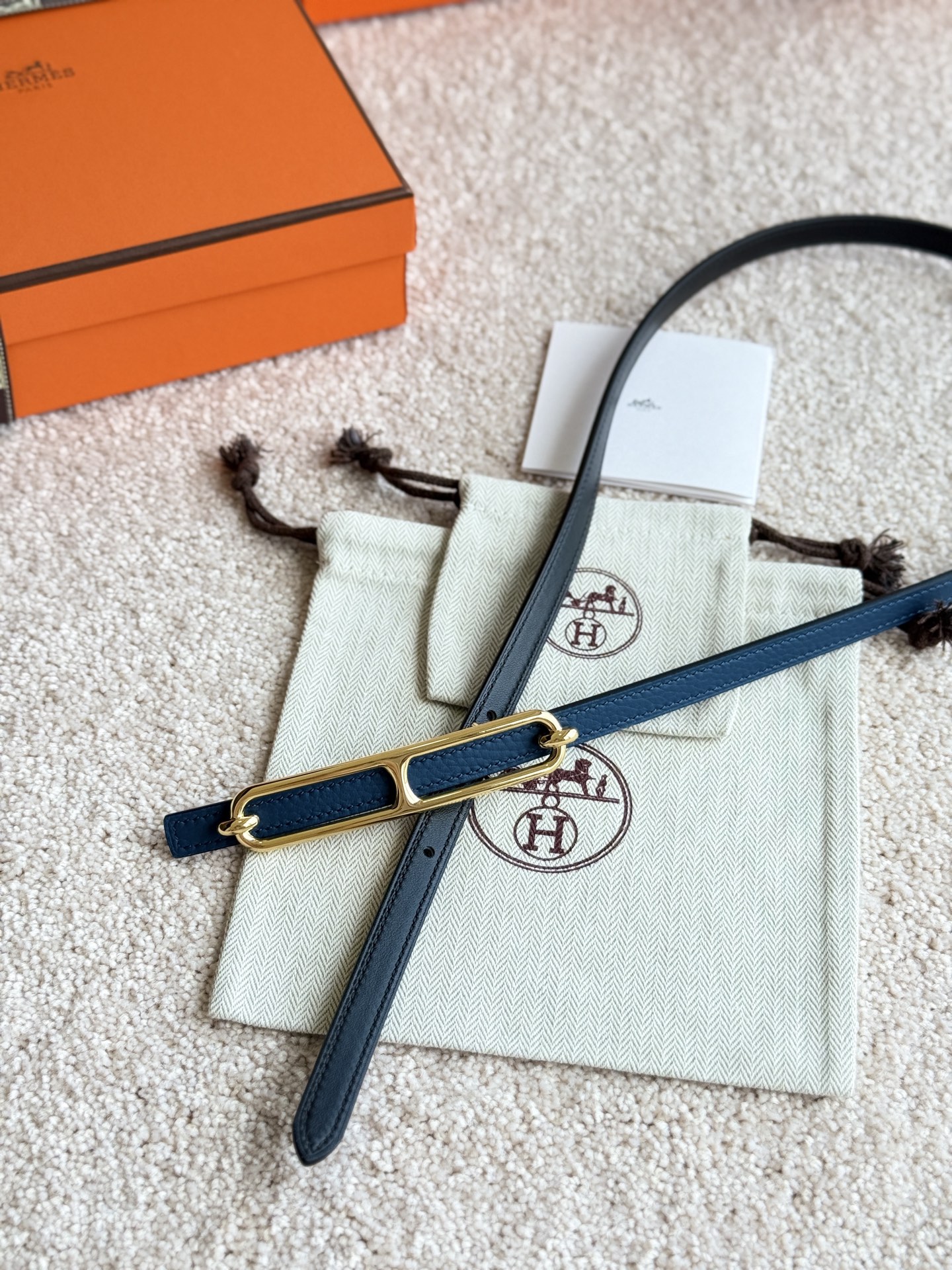 Hermes Roulis Blue Togo Leather Belt with Gold Hardware, 13mm Width 5 i1745284244835 8870 0 3