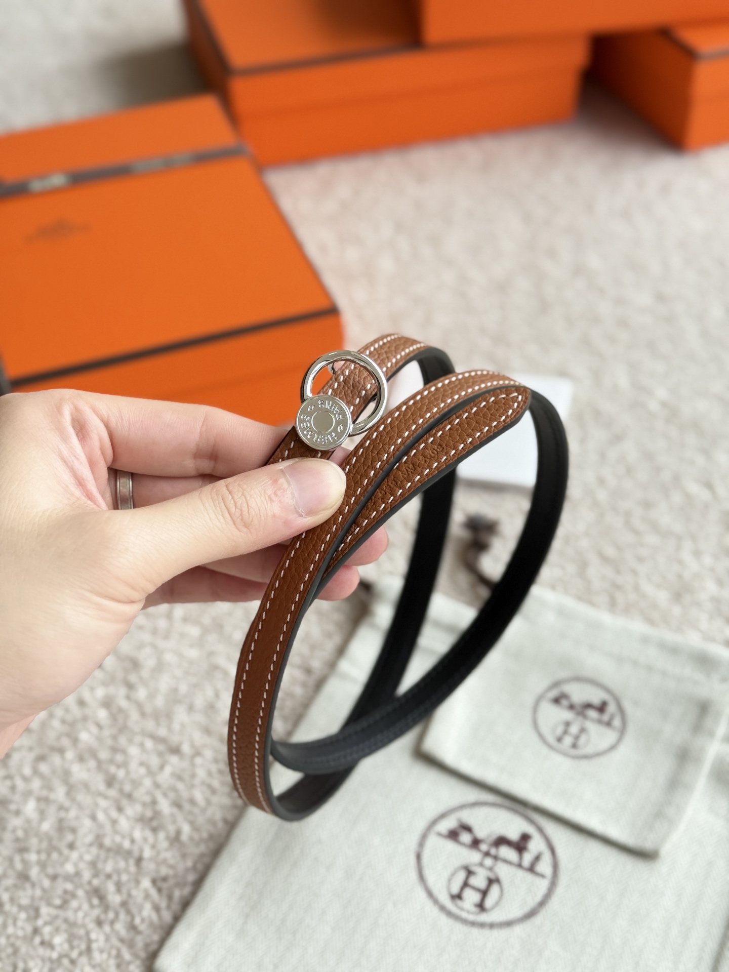 Hermes Women's Togo Leather Belt with Oscar Buckle - 13mm Width 3 i1745460568101 6780 0 2