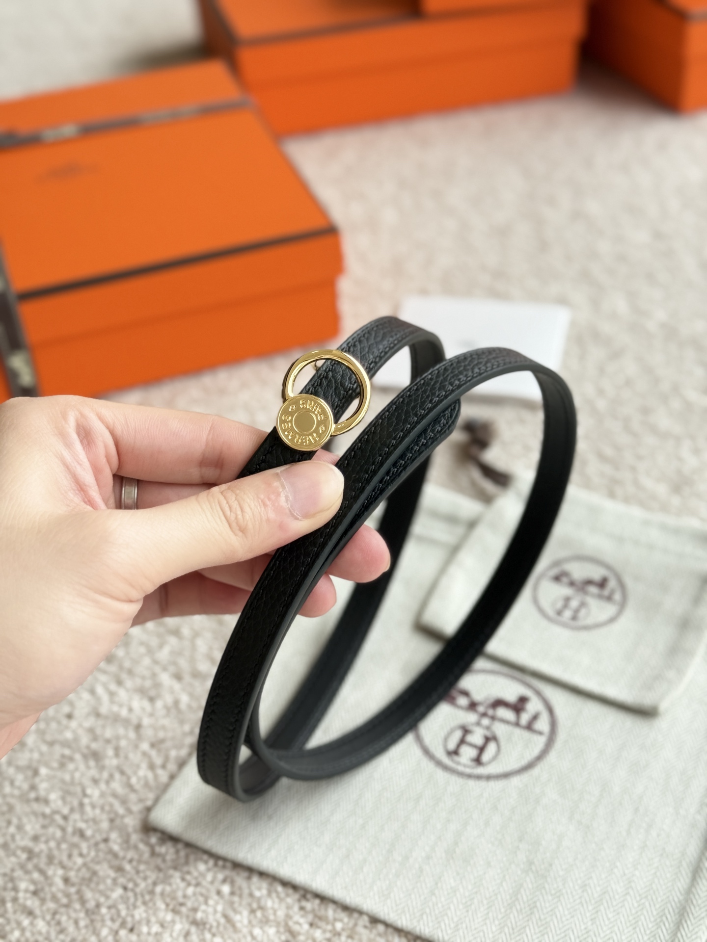 Hermes Women's Togo Leather Belt with Oscar Buckle, 13mm Width 3 i1745549592412 1535 0 2