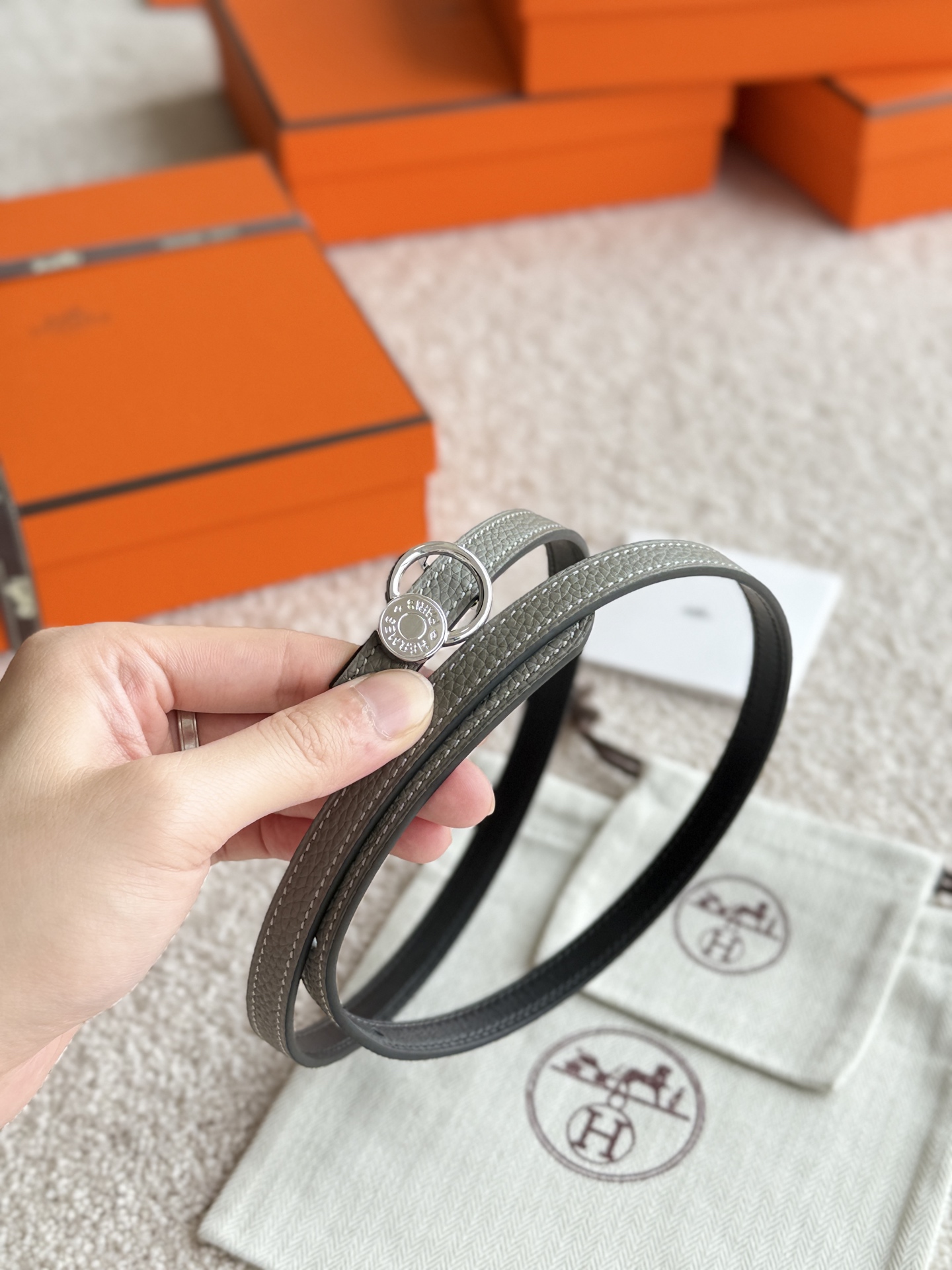 Hermes Women's Togo Leather Belt with Oscar Buckle, 13mm Width 4 i1745549604173 1204 0 2