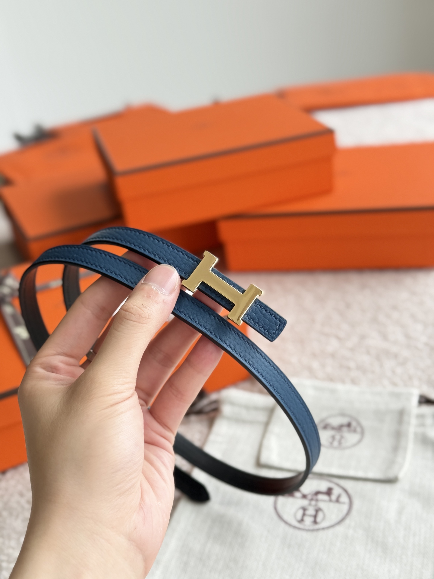 Hermes Mini Constance Belt, 13mm - Togo Leather & Gold Hardware, Blue 5 i1746593515808 6221 0 3