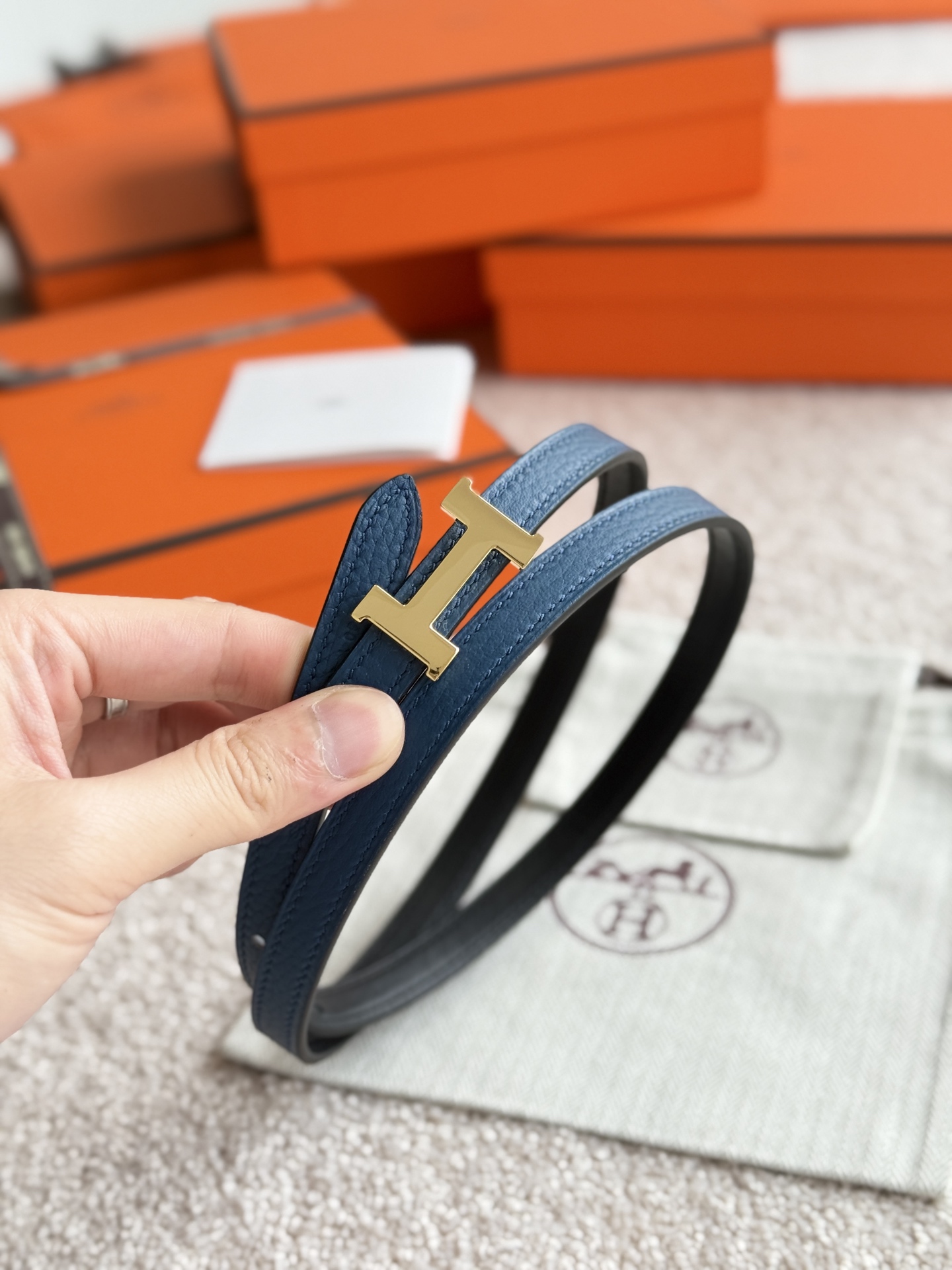 Hermes Mini Constance Belt, 13mm - Togo Leather & Gold Hardware, Blue 3 i1746593515814 7562 0 1