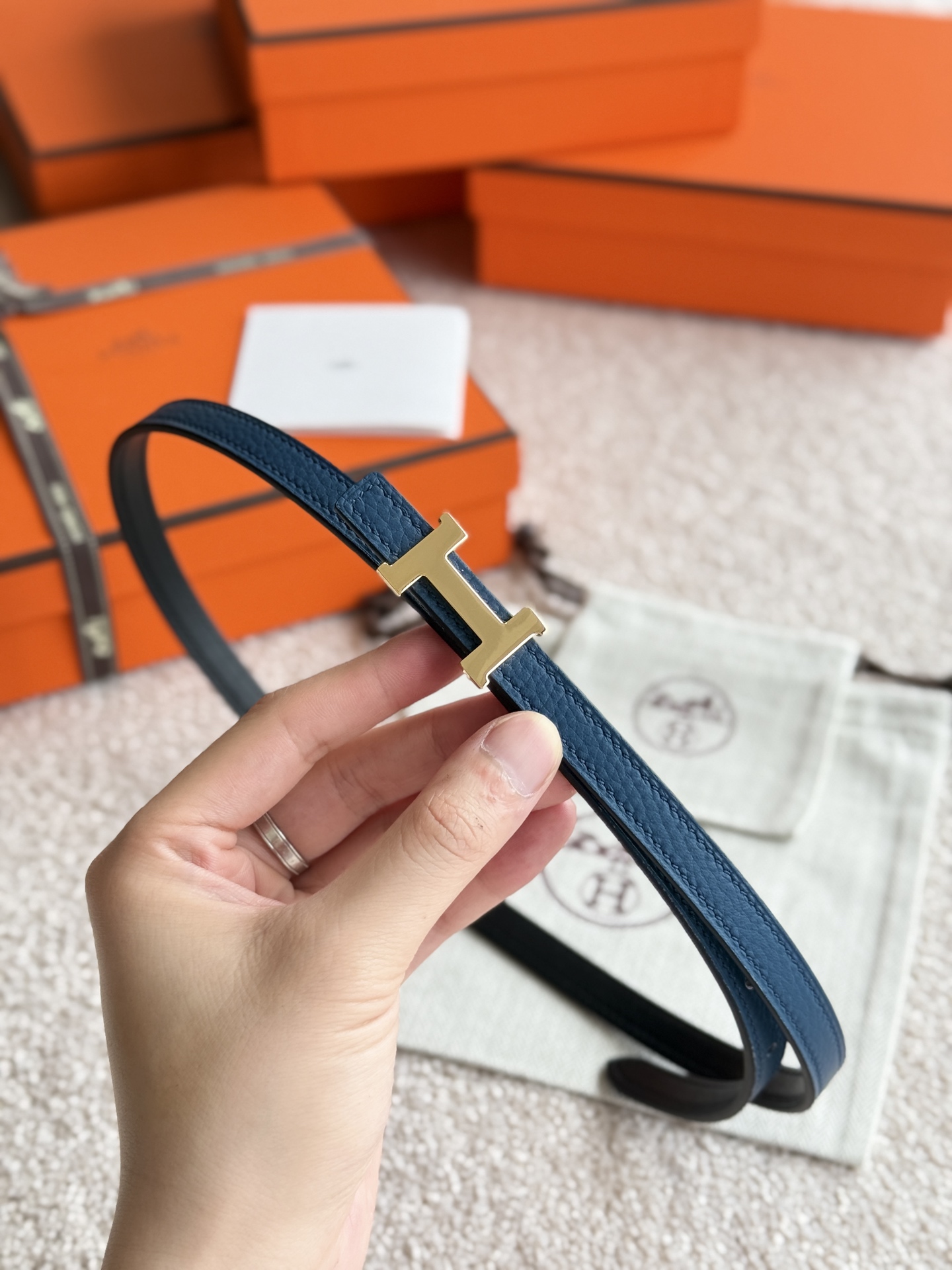 Hermes Mini Constance Belt, 13mm - Togo Leather & Gold Hardware, Blue 4 i1746593515818 4833 0 2