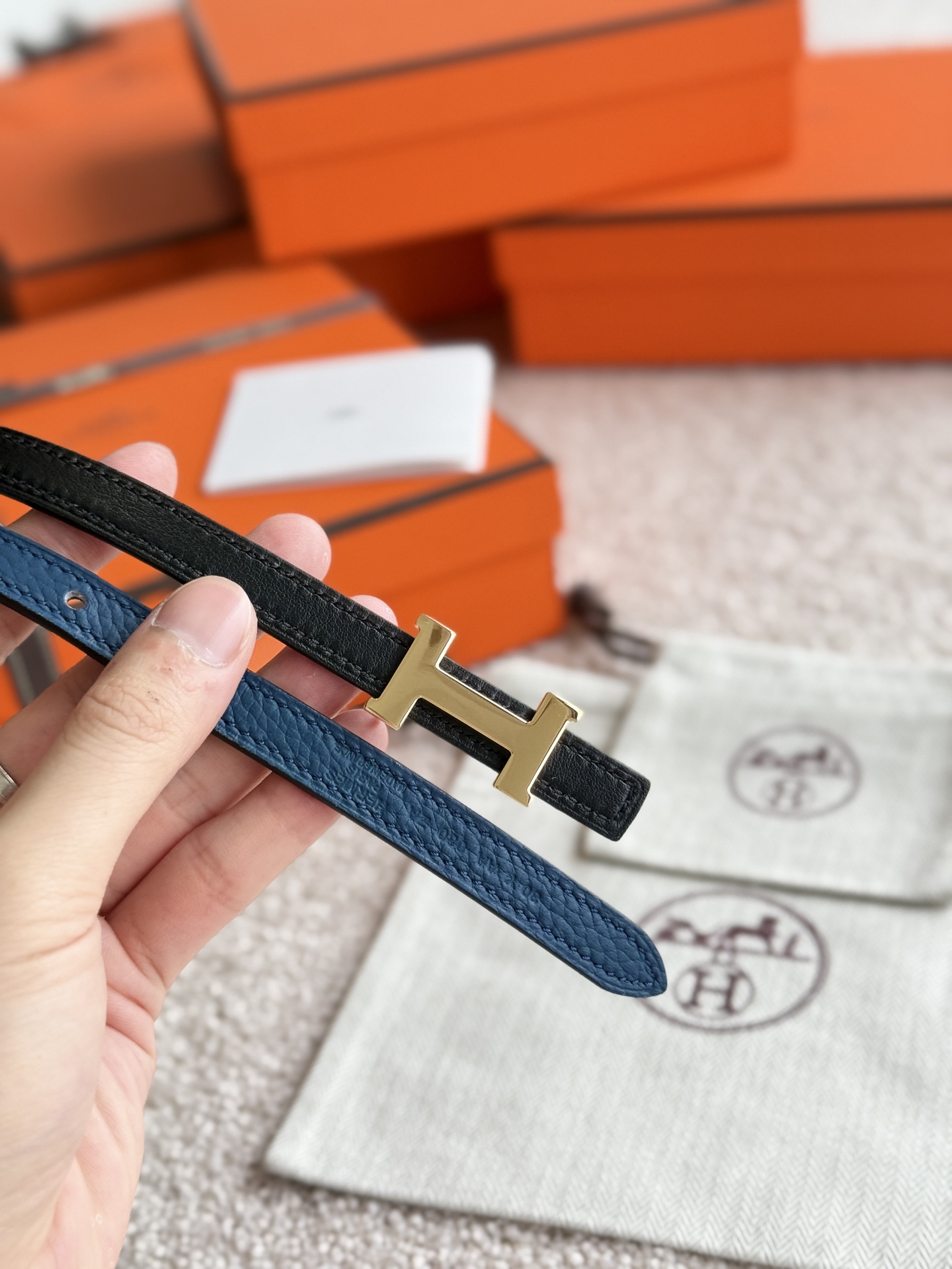 Hermes Mini Constance Belt, 13mm - Togo Leather & Gold Hardware, Blue 6 i1746593515867 9258 0 4