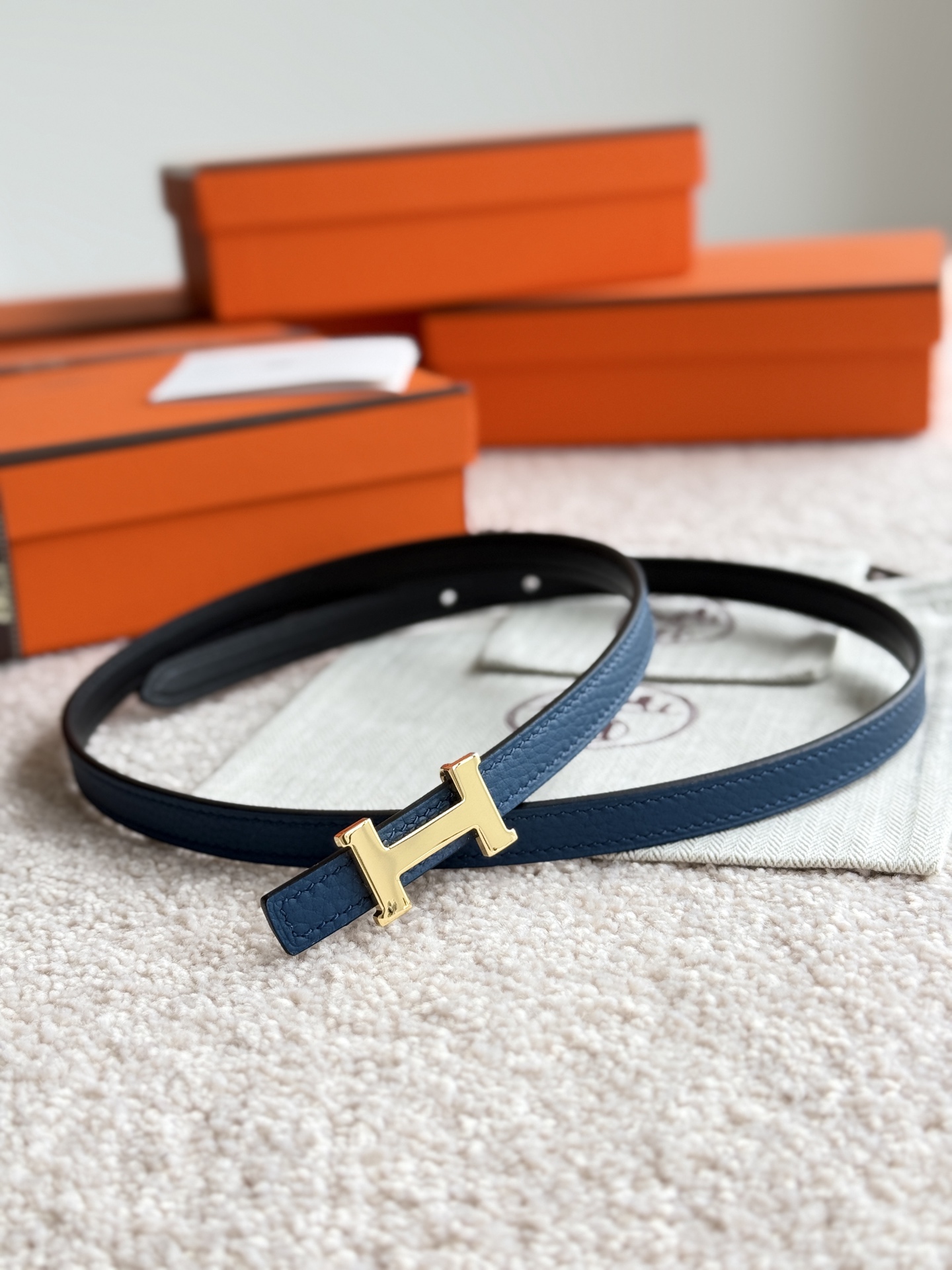 Hermes Mini Constance Belt, 13mm - Togo Leather & Gold Hardware, Blue 2 i1746593517303 8300 0 0