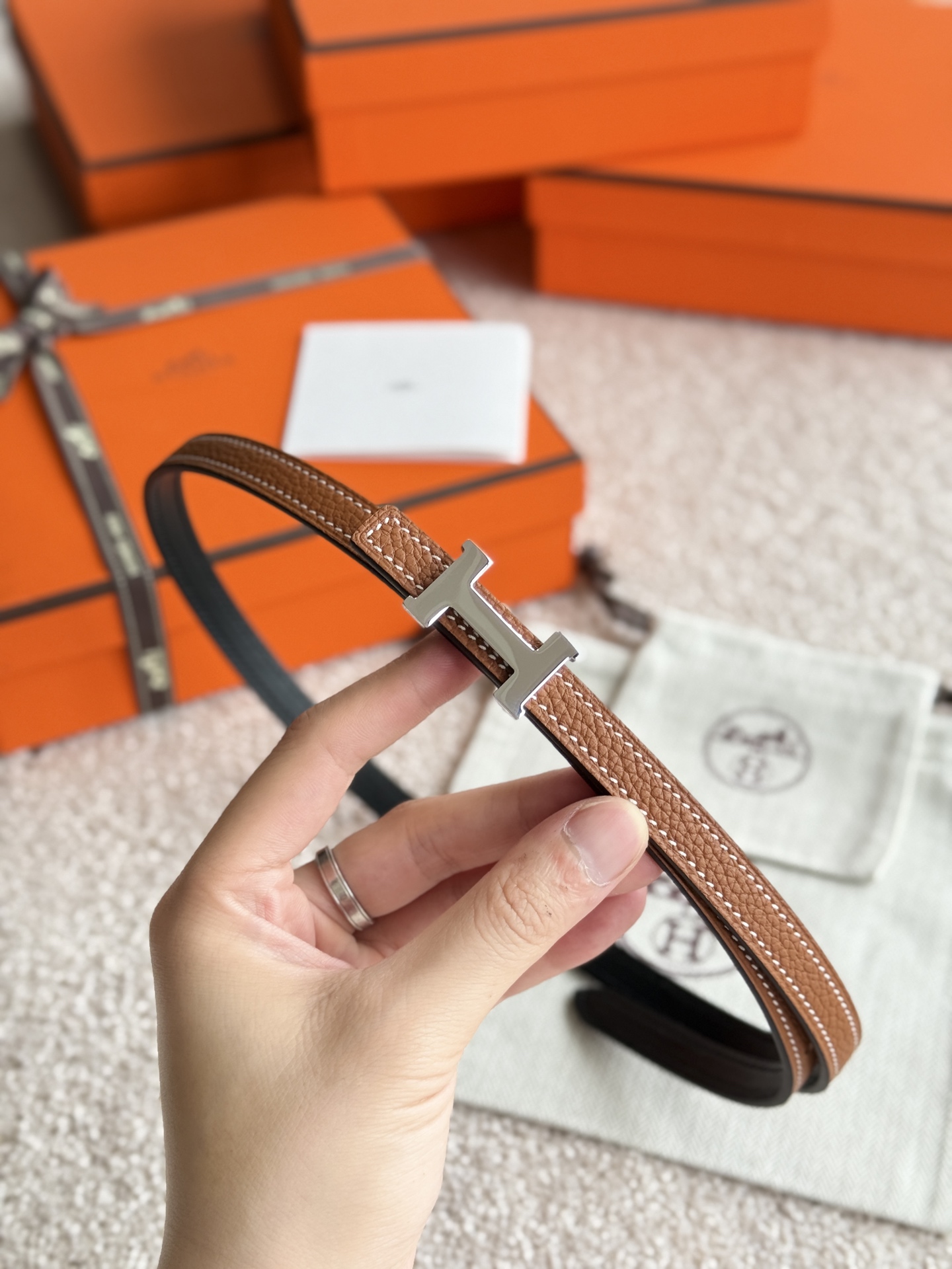 Hermes Women's Mini Constance Belt, Togo Leather, Silver Hardware, 13mm Width 3 i1746593528481 1896 0 2