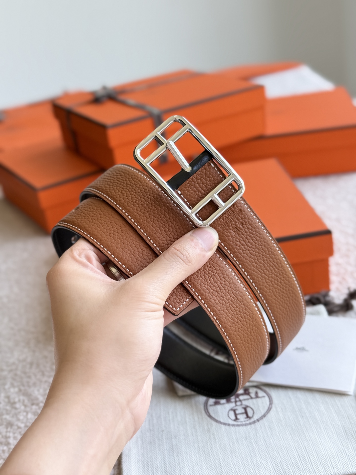 P HERMES（爱马仕）CAPE COD REVERSIBLE 32MM BELT 官网同步 顶级原单