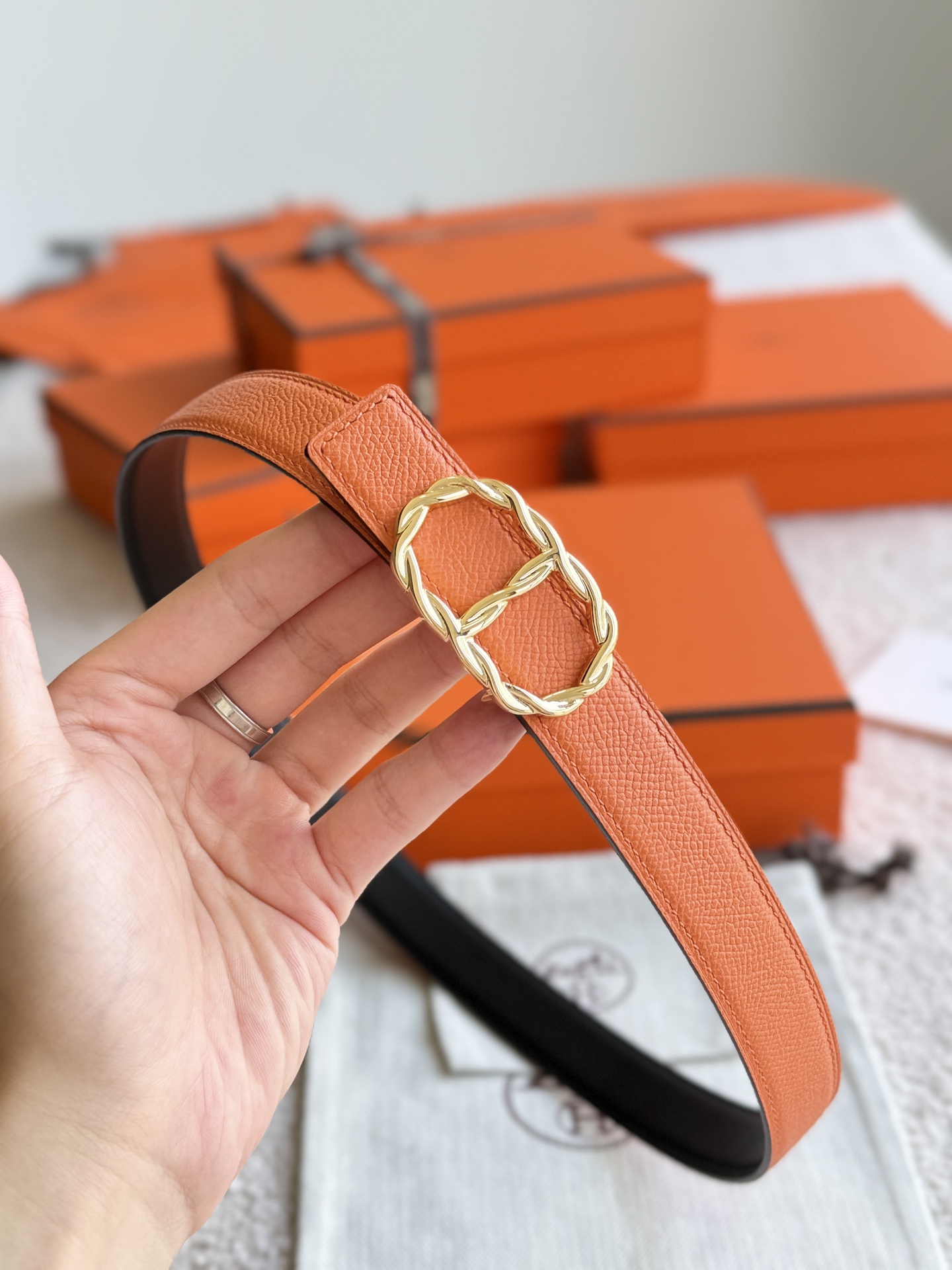 Hermès Women's Reversible Leather Belt with Maillon Torsade Buckle, 24mm 8 i1747971770187 7951 0 4