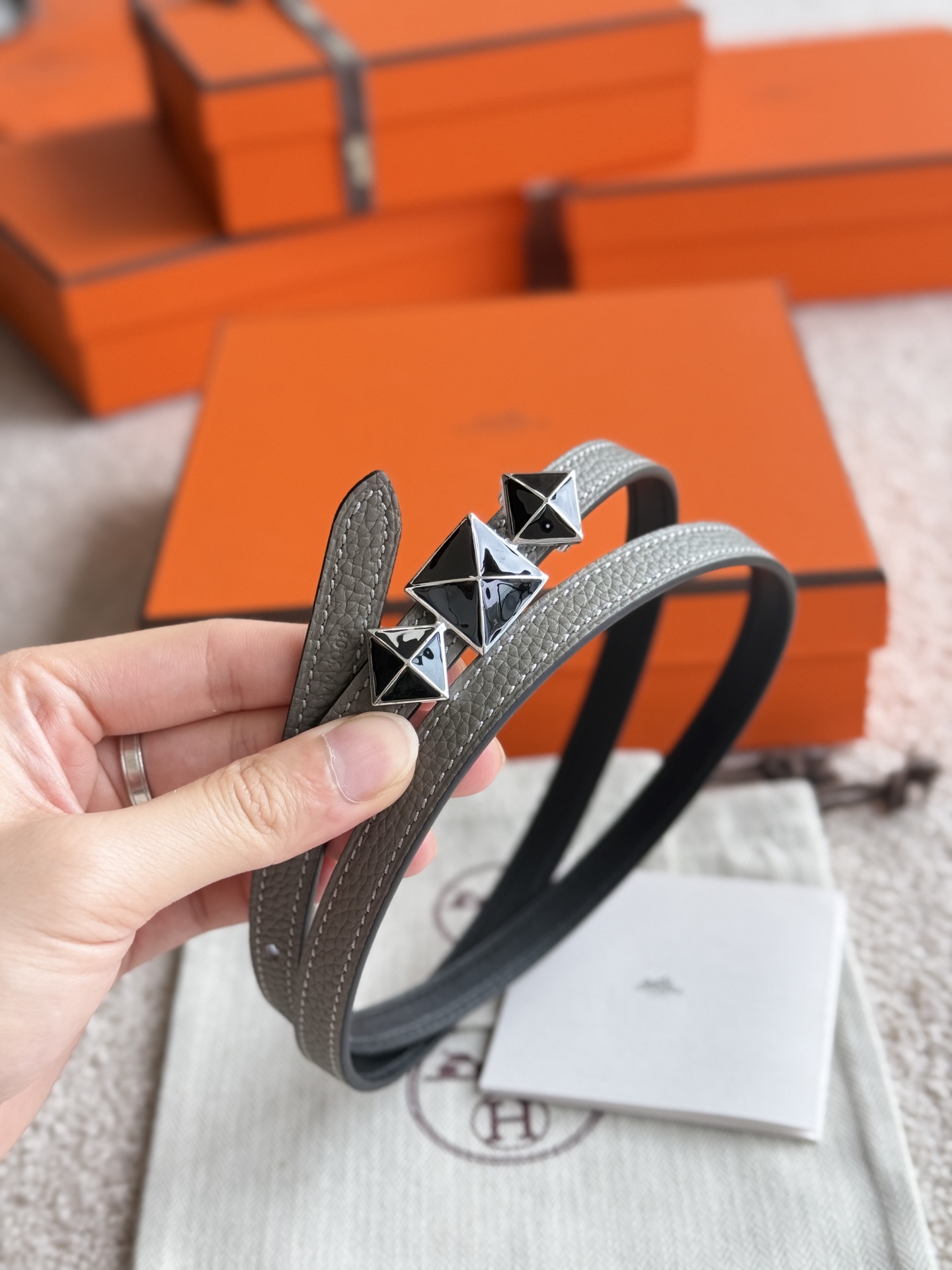Hermes Women's Togo Leather Belt with Buckle, 13mm Width 5 i1748054051321 9569 0 3